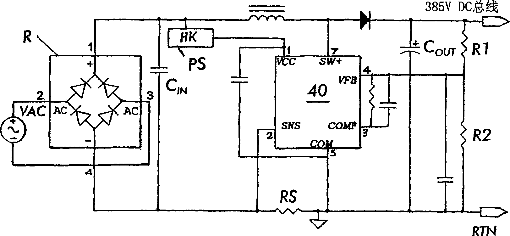 One cycle control continuous conduction mode PFC boost converter integrated circuit with integrated power switch and boost converter