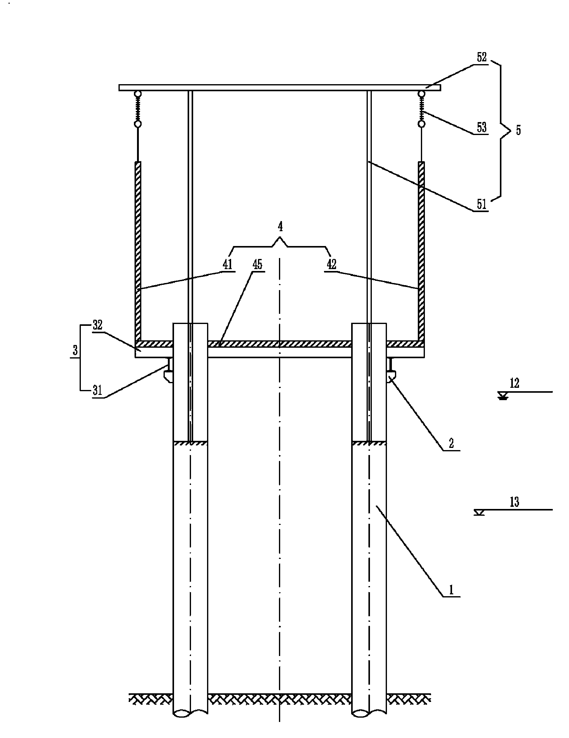 Steel hanging box system for underwater high-rise pile cap construction and construction technology thereof