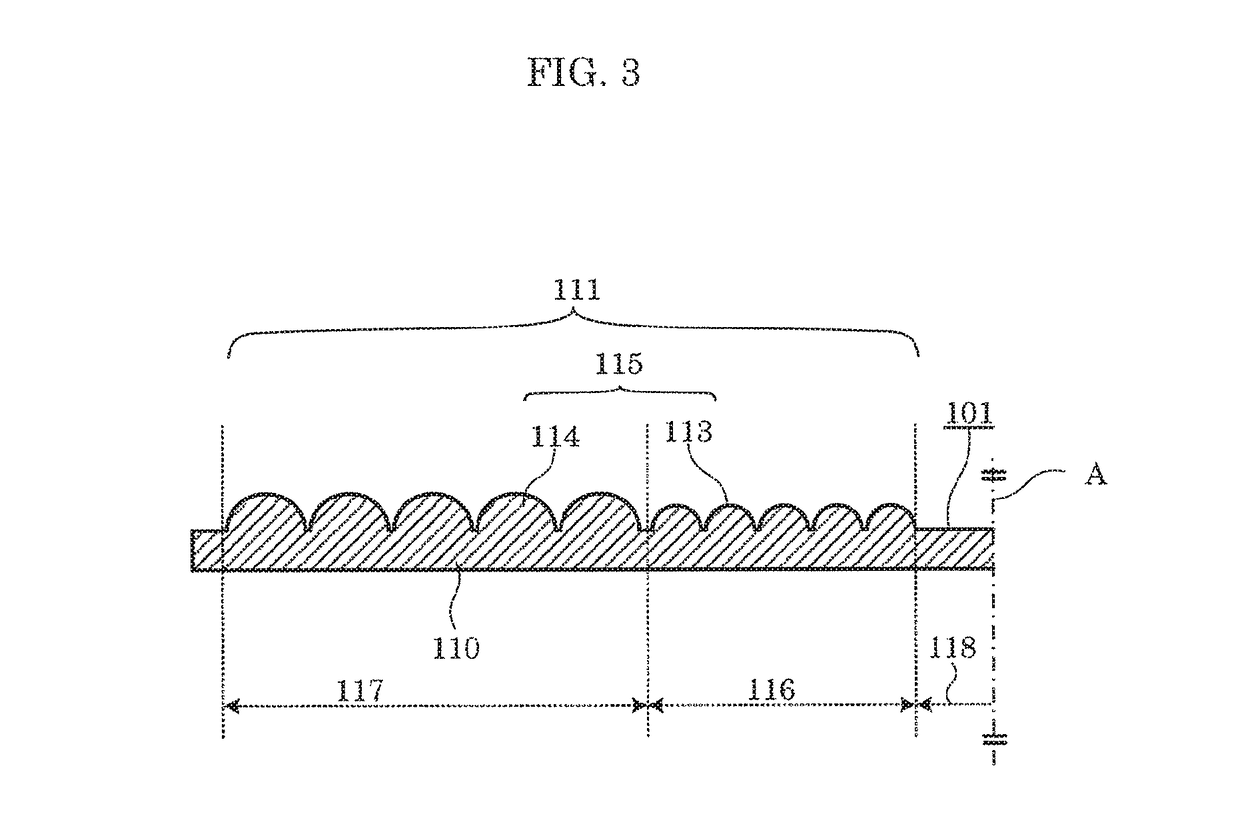 Lighting apparatus with lens having safety light-dispersing structures