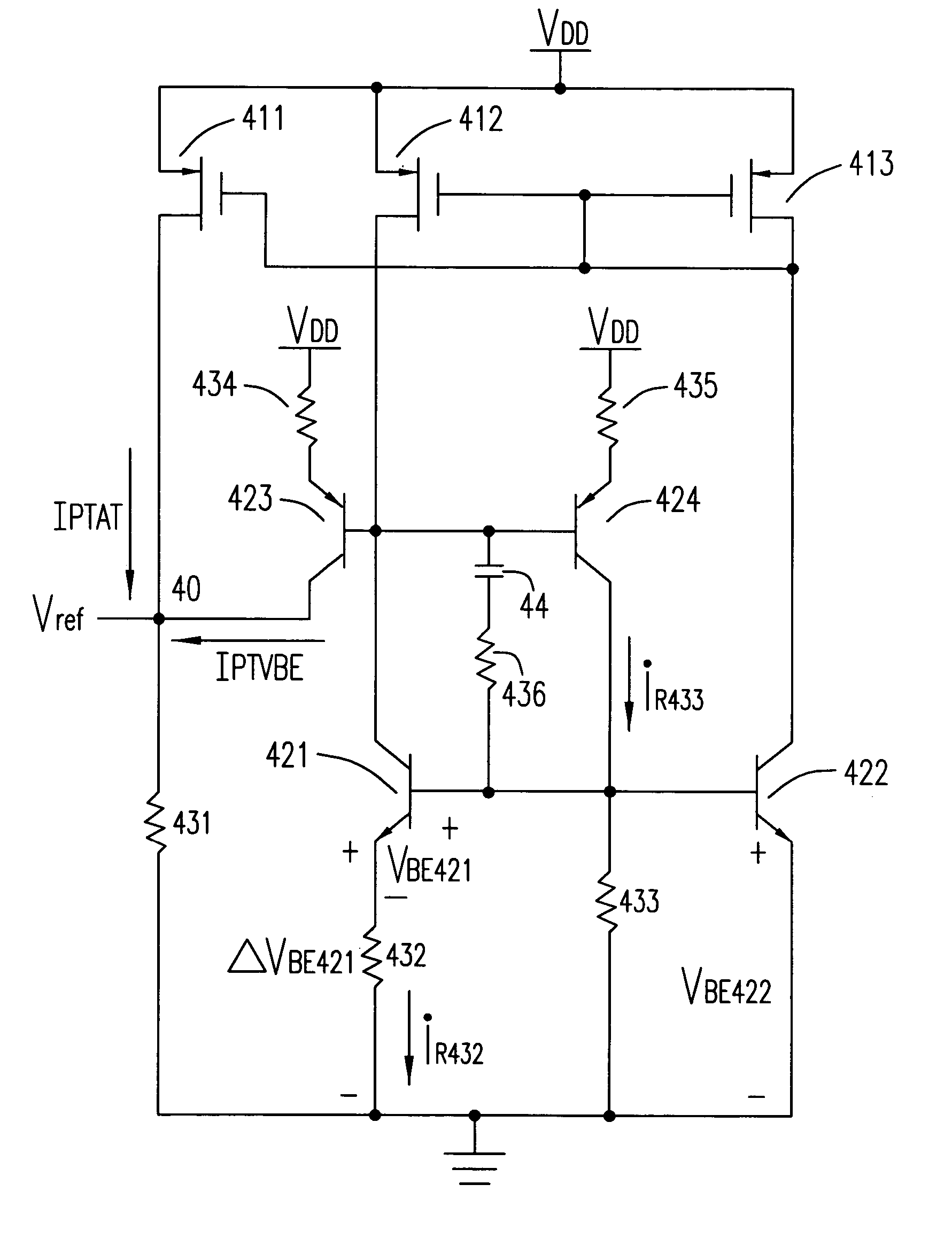 Low-power bandgap reference circuits having relatively less components