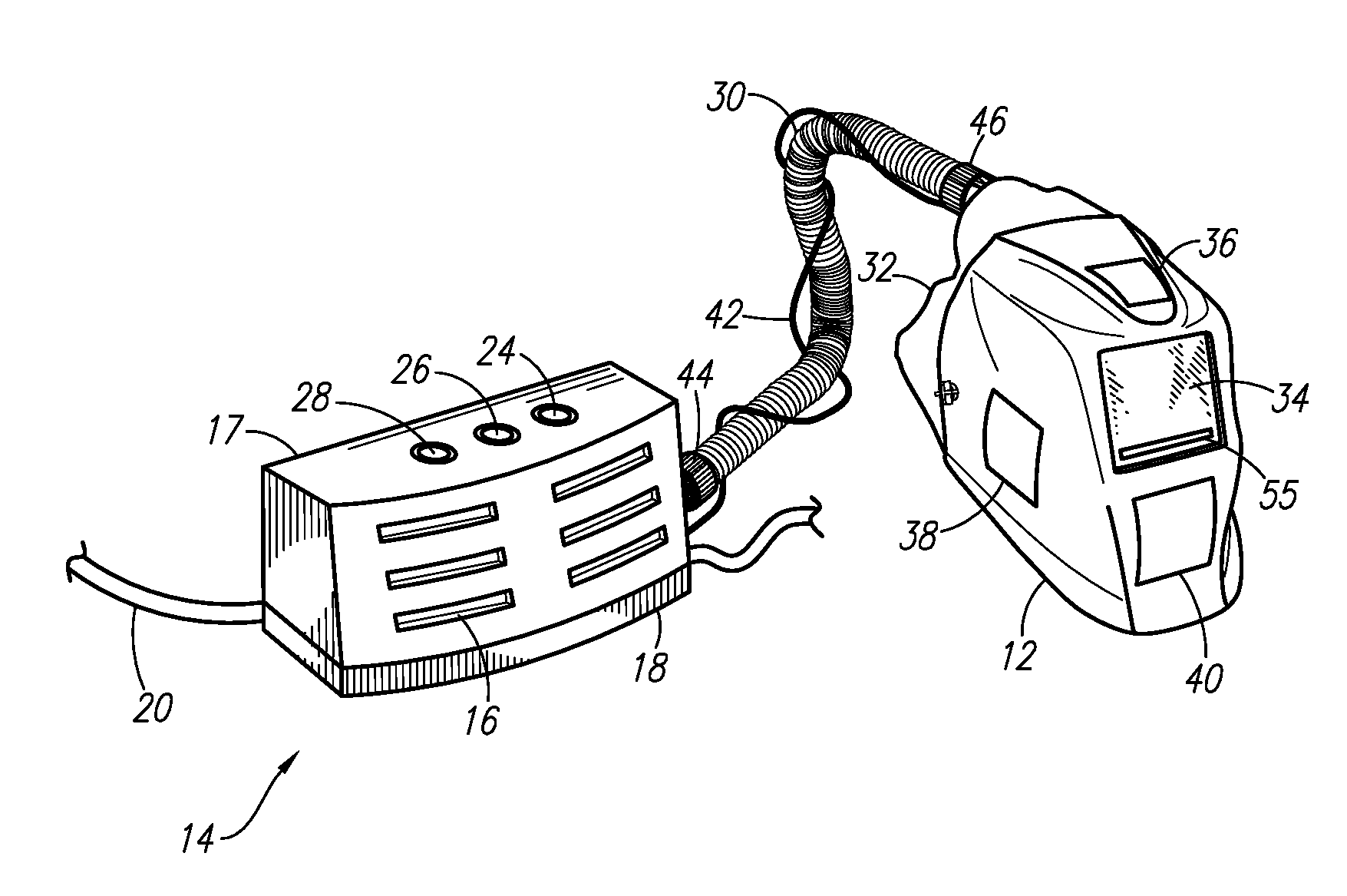 Powered air-purifying respirator helmet with photovoltaic power source