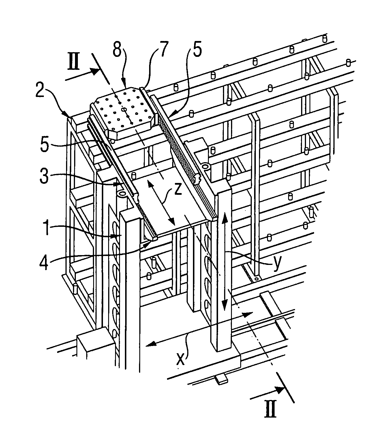 Manipulation device for loading and unloading a shelf