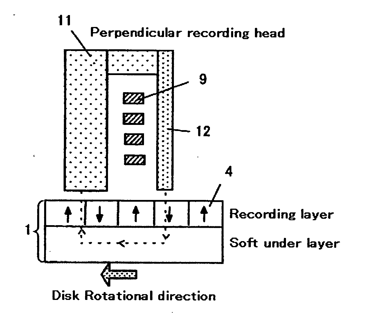 Magnetic recording head for perpendicular recording, fabrication process, and magnetic disk storage apparatus mounting the magnetic head