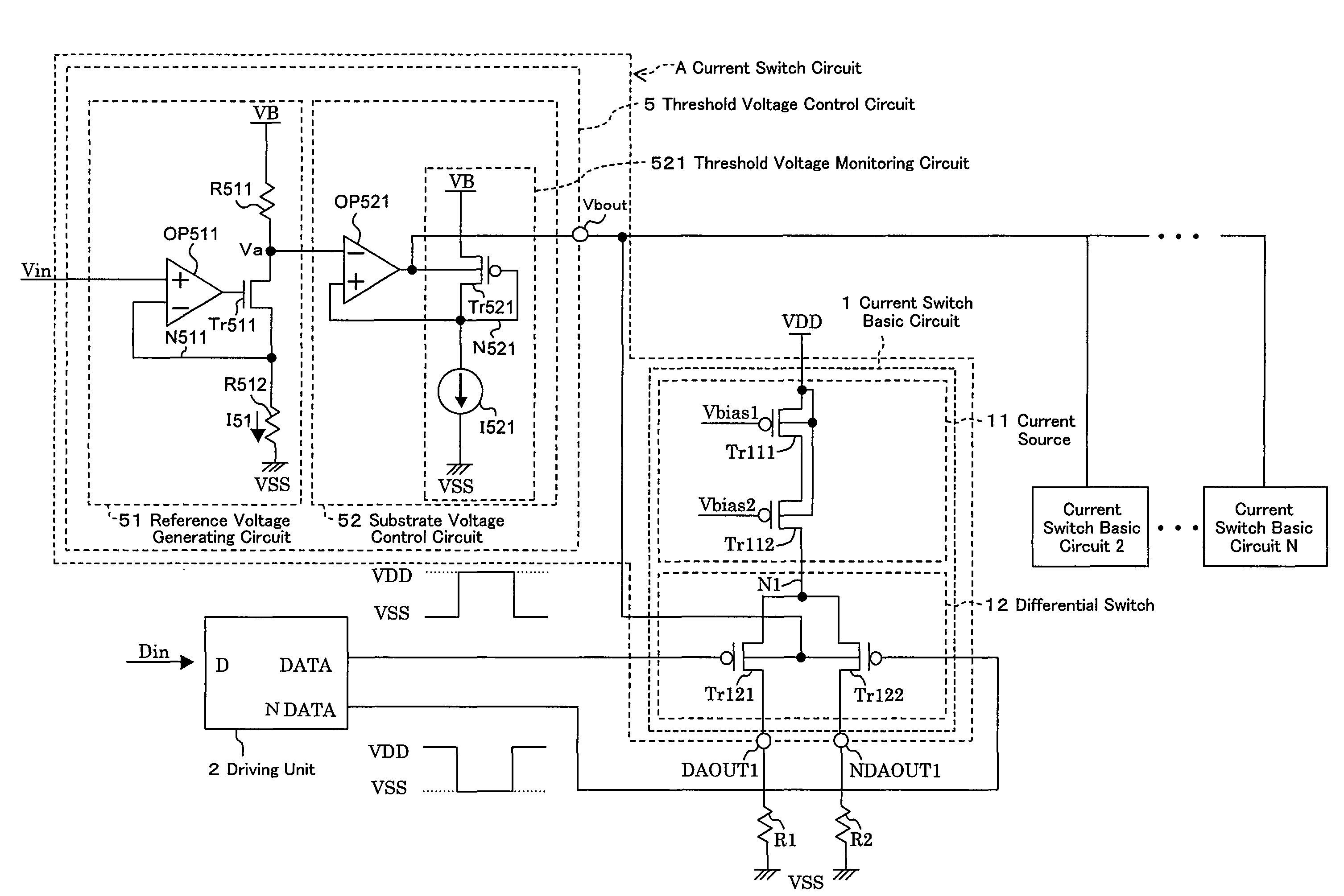 Current switch circuit and D/A converter, semiconductor integrated circuit, and communication device using the same