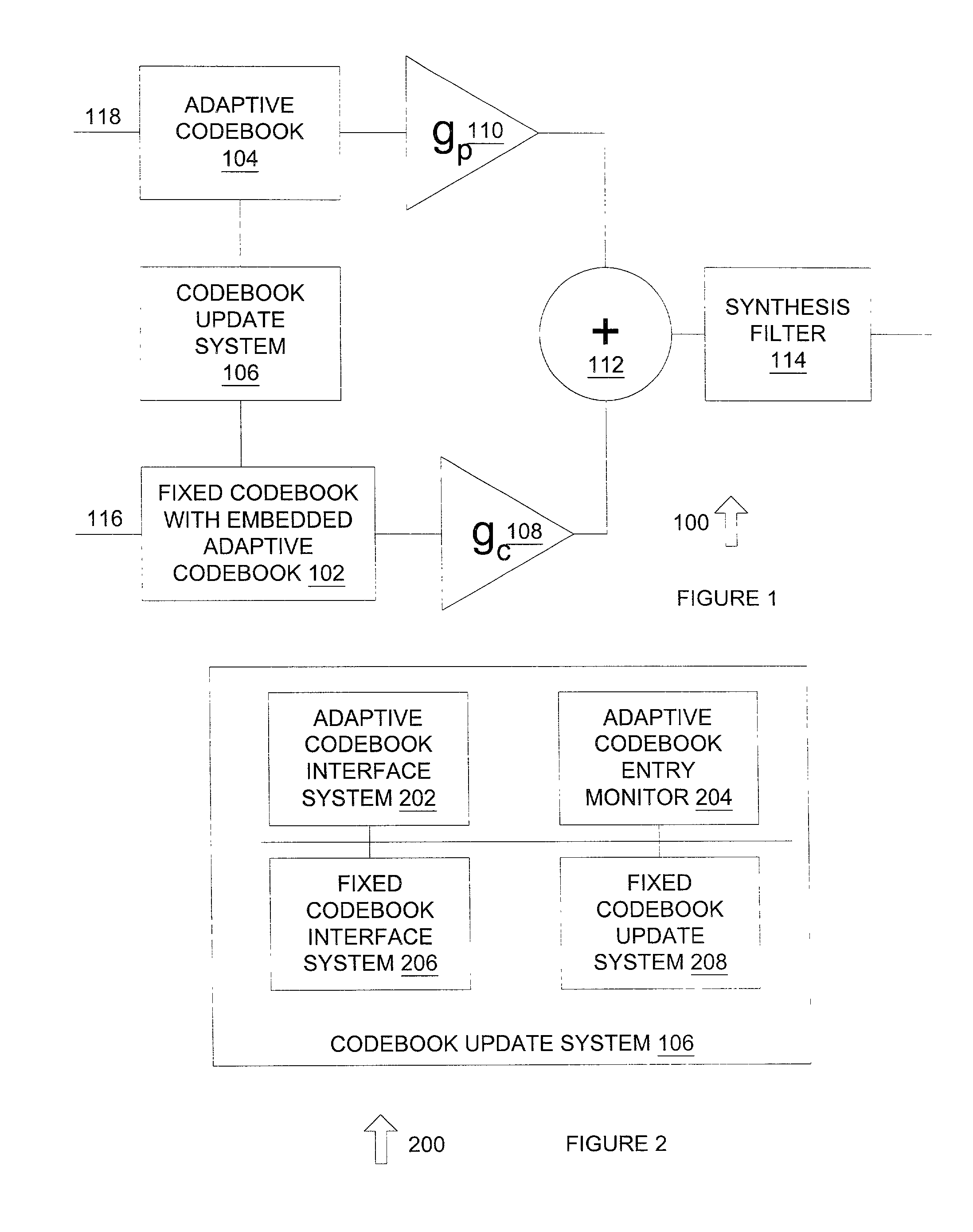 Fixed code book with embedded adaptive code book