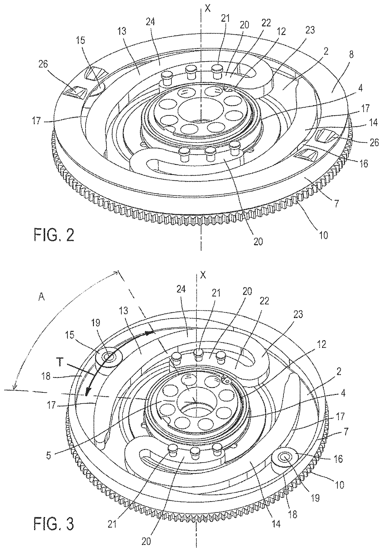 Vibration damping device for motor vehicle transmission drivetrain