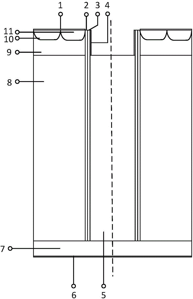 Broad-band gap semiconductor vertical double diffusion metal oxide semiconductor field effect transistor having composite dielectric layer and manufacturing method thereof