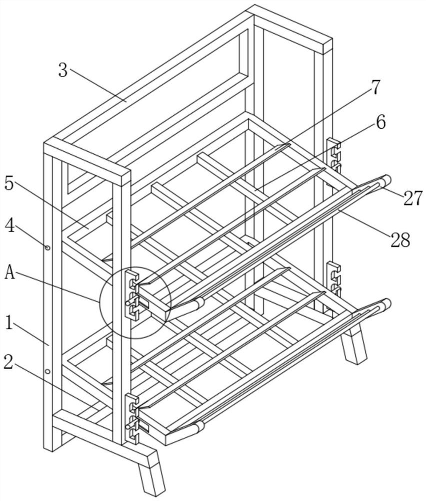 Goods shelf with storage plate adjustable in angle