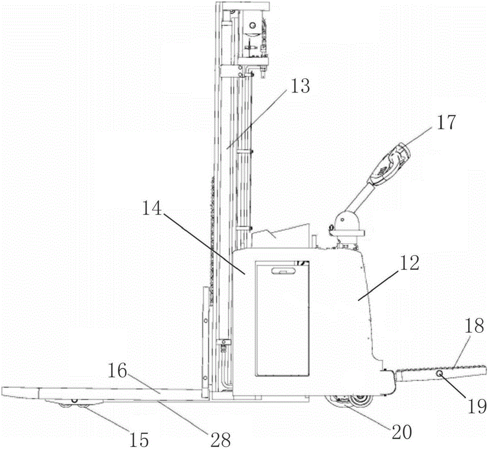 Stand-on type electrically-steering stacker