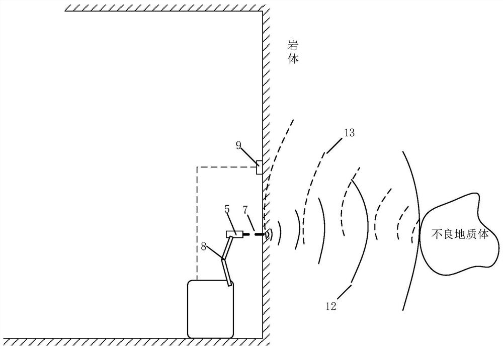 High-pressure pulsed water jet controllable active seismic source advanced detection device and application method