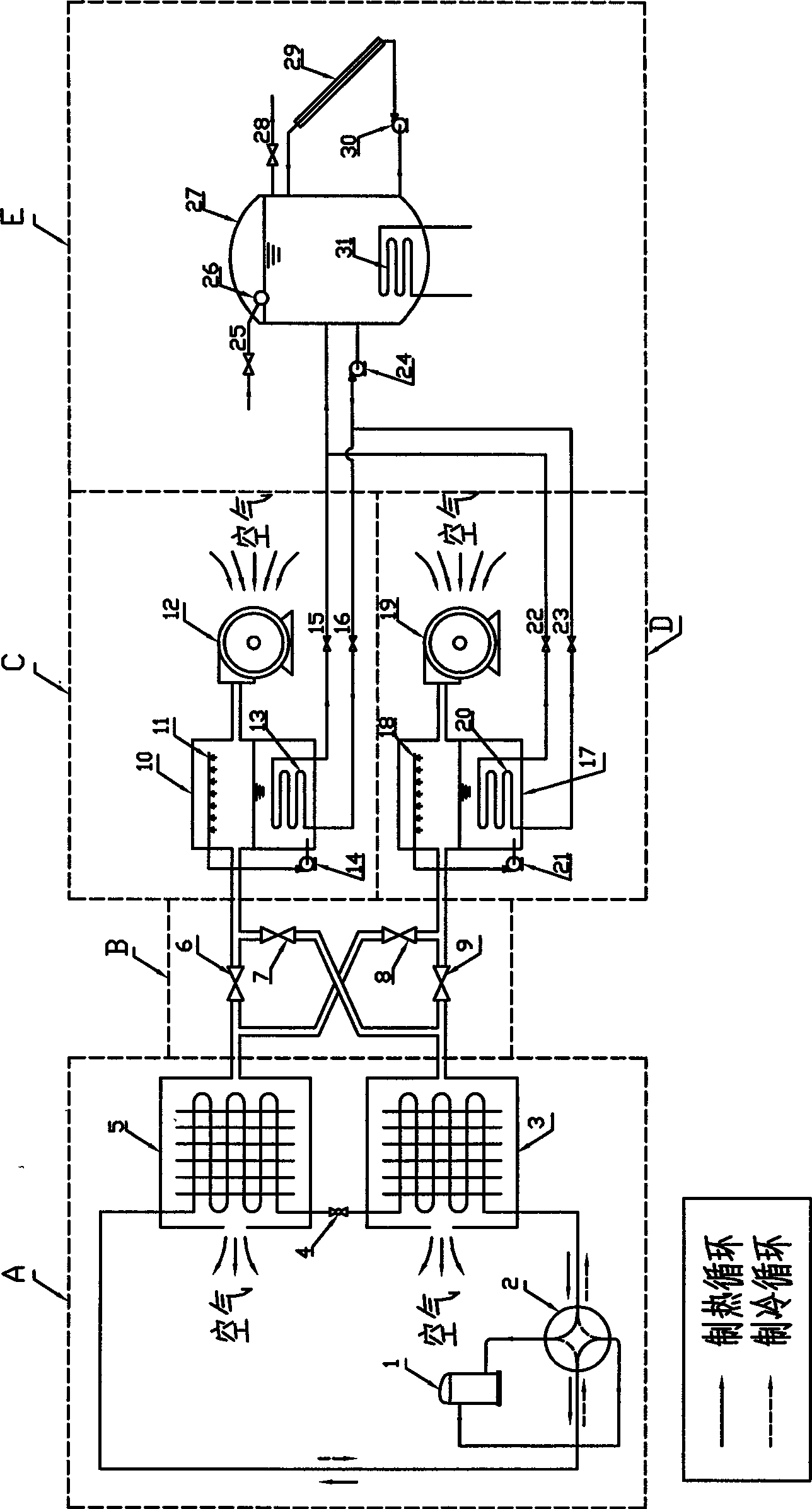 Liquid-dehumidifying multifunctional air source heat pump system and its operation method