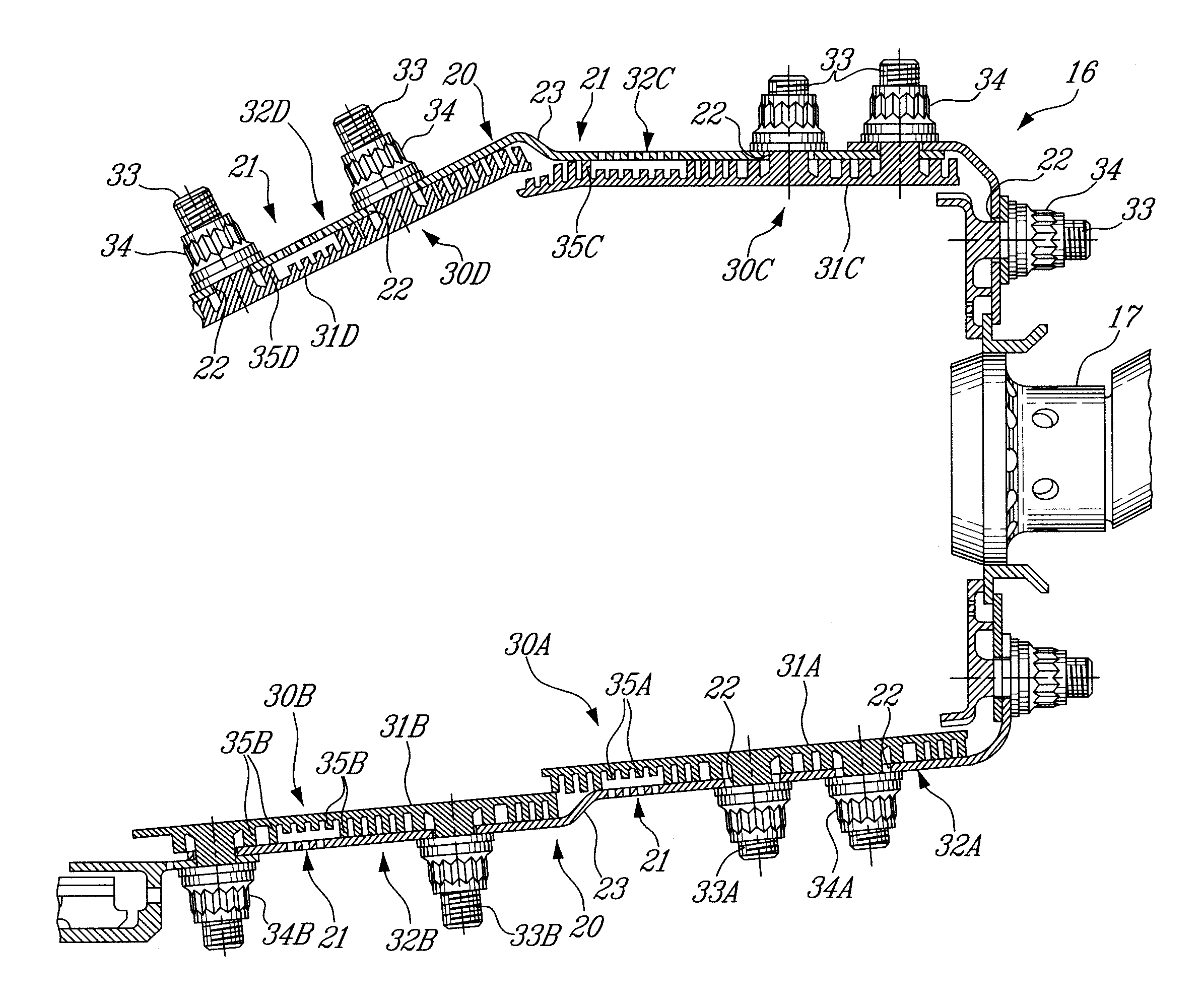 Pin fin arrangement for heat shield of gas turbine engine