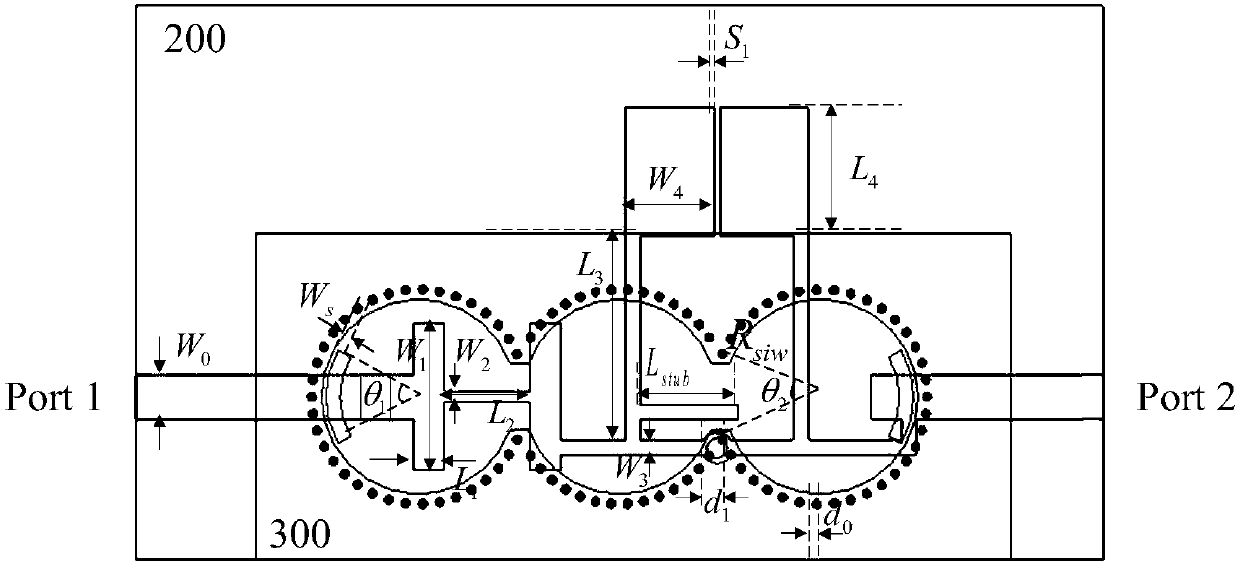 Microstrip and substrate integrated waveguide-based dual-frequency band-pass filter and design method thereof