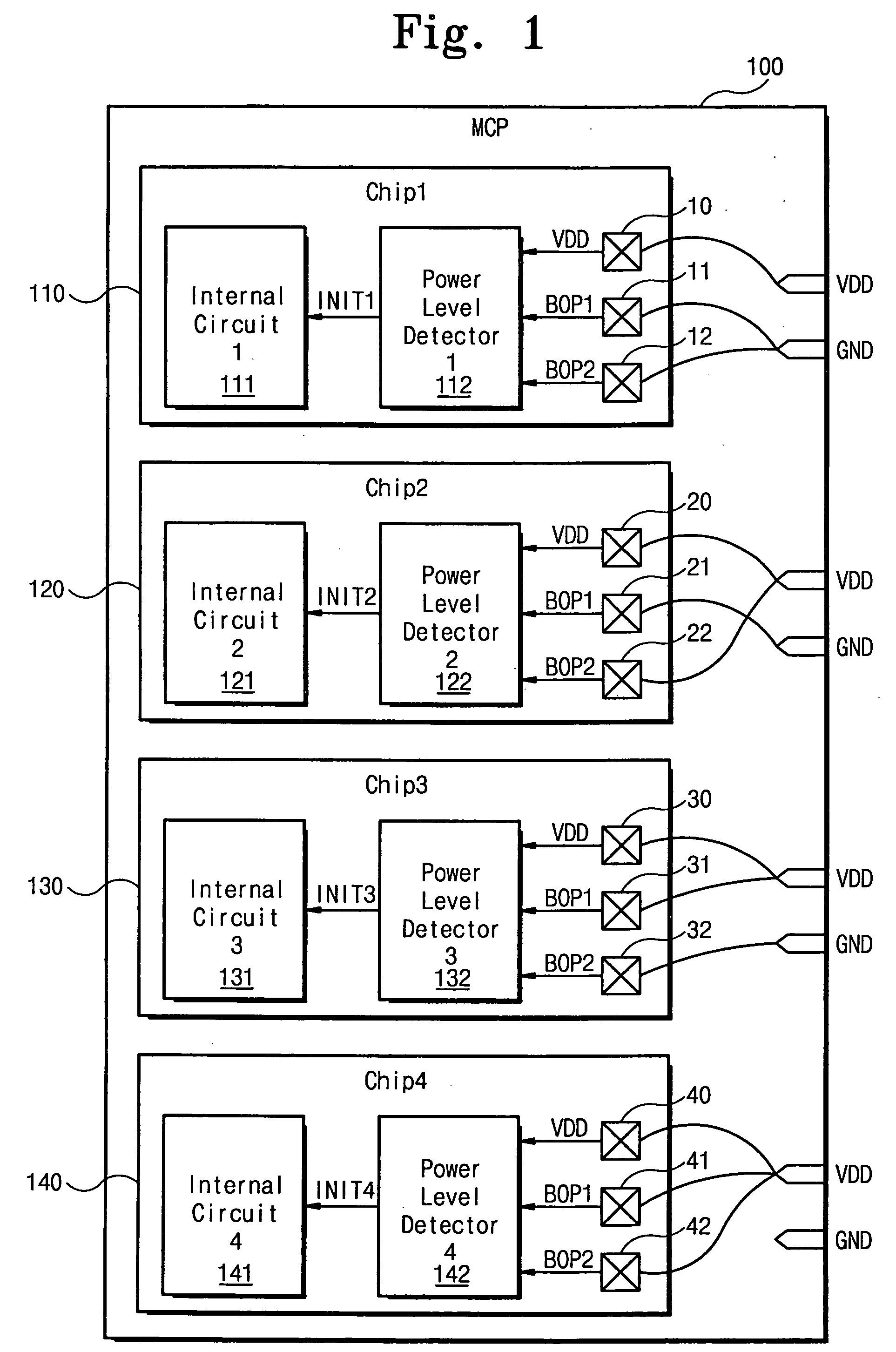 Multi-chip package reducing peak power-up current