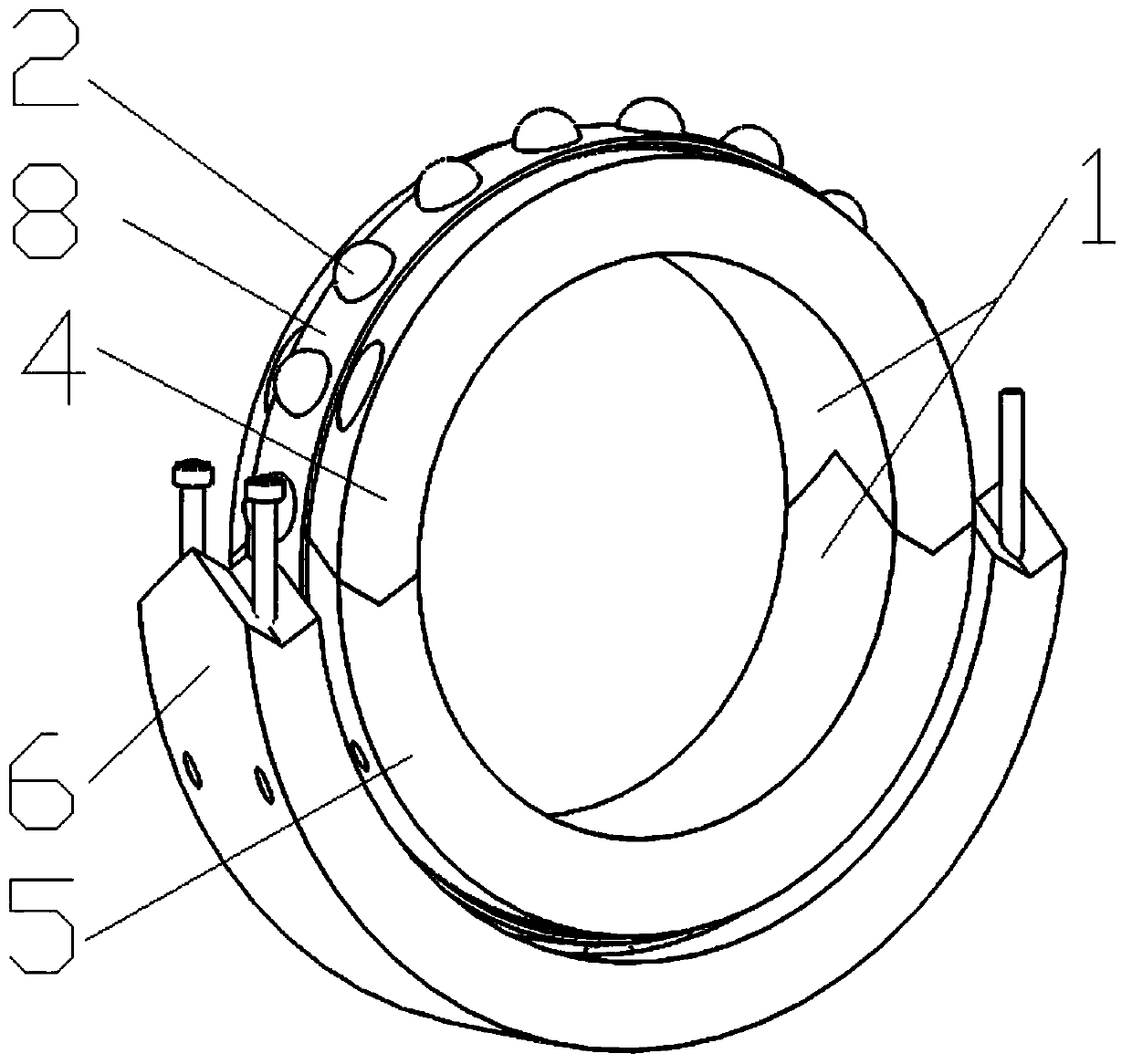 A half-ring coupling type precision rolling bearing