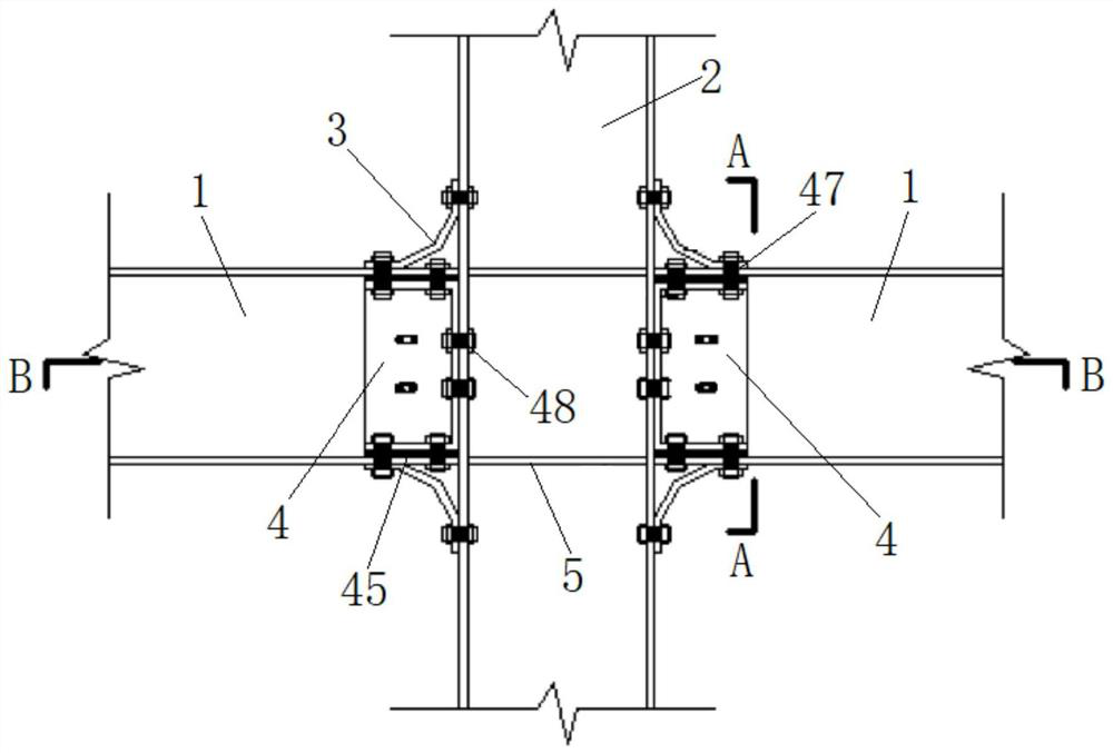 Self-resetting steel frame beam-middle column joint and construction method thereof