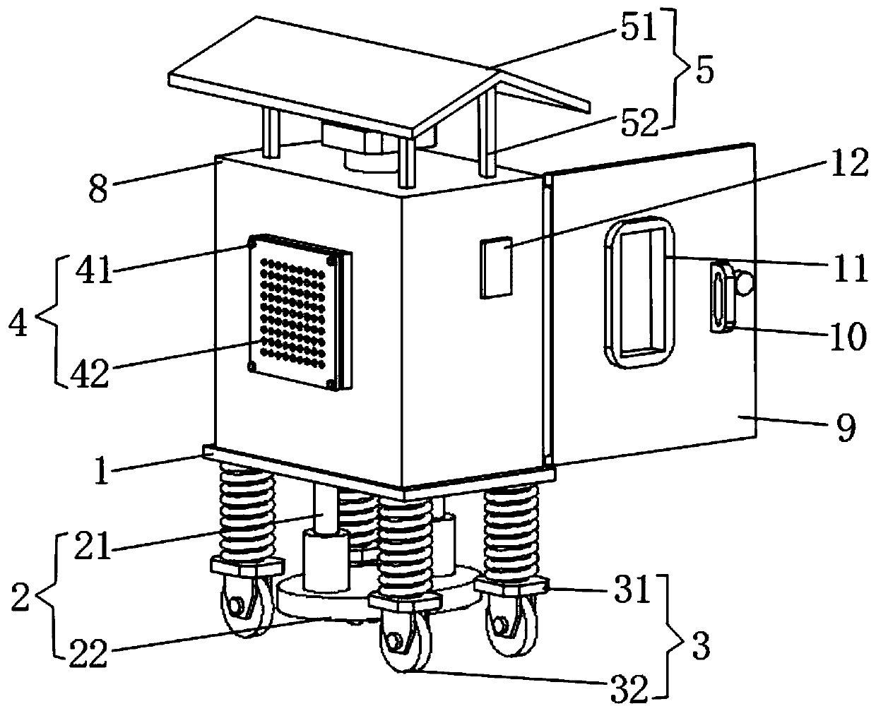 Switch cabinet with movable switch cabinet bracket device