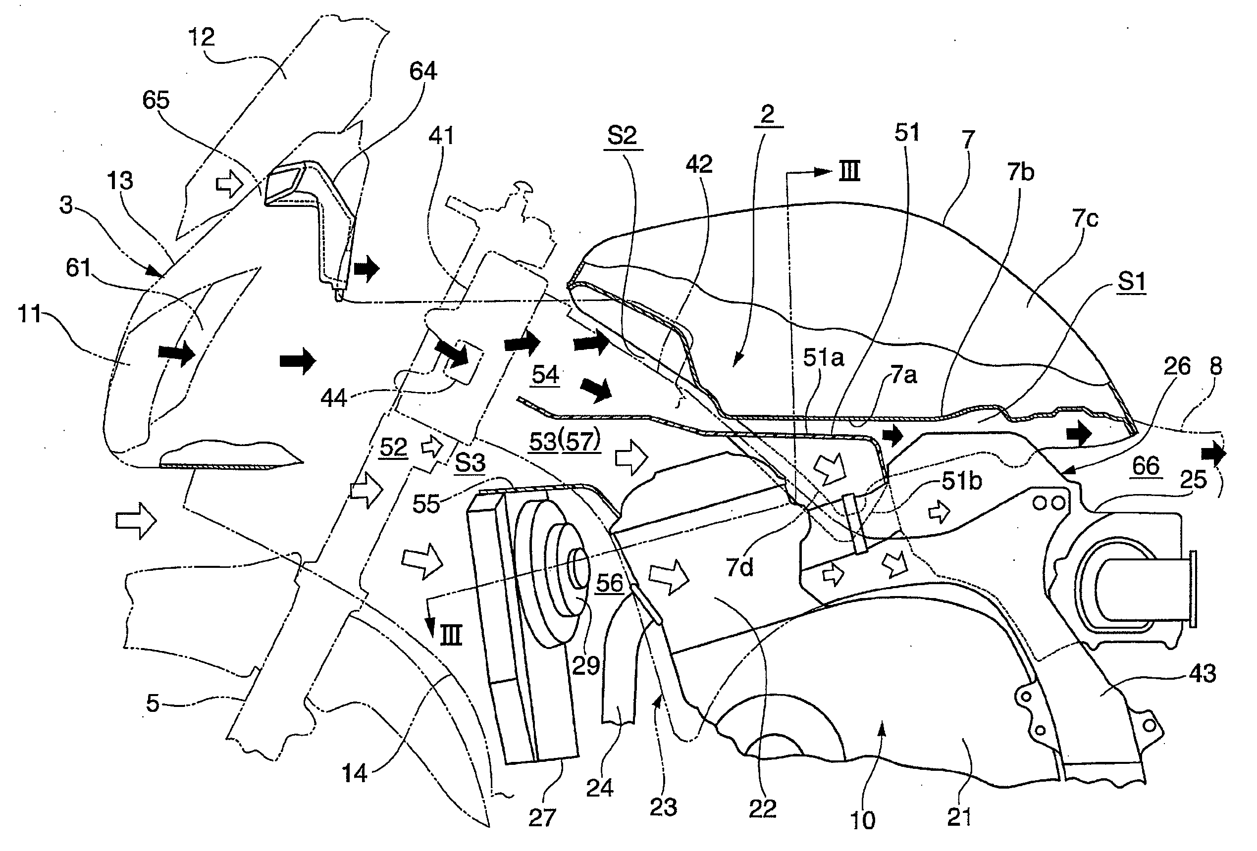 Vehicle body cooling structure for motorcycle and motorcycle