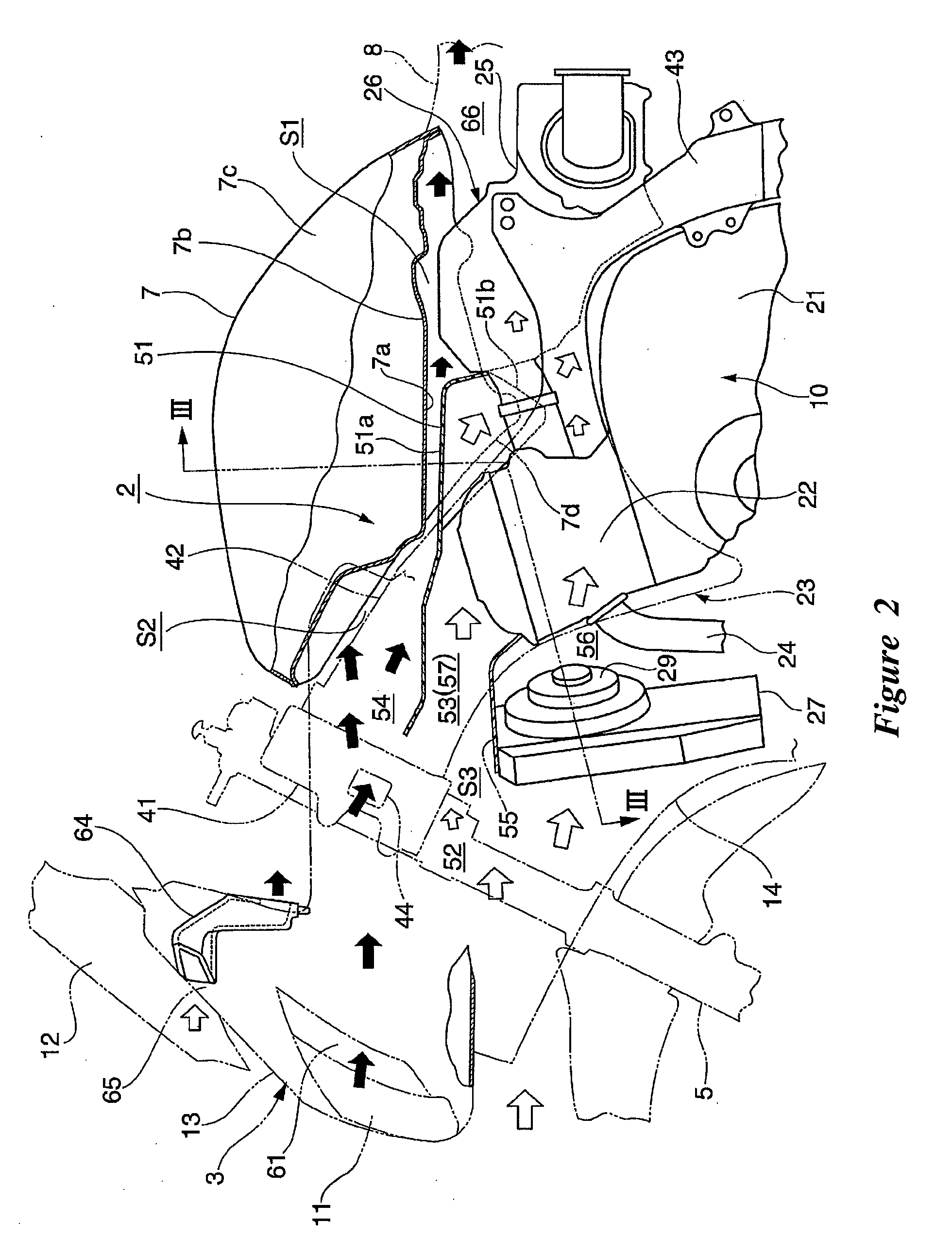 Vehicle body cooling structure for motorcycle and motorcycle