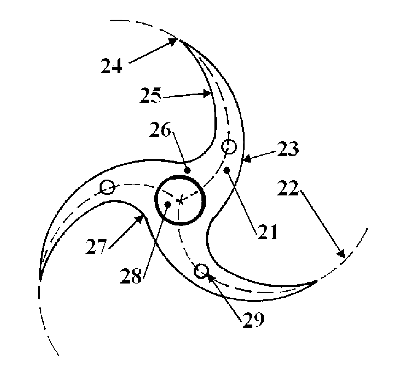 Bracket/spacer optimization in bladeless turbines, compressors and pumps