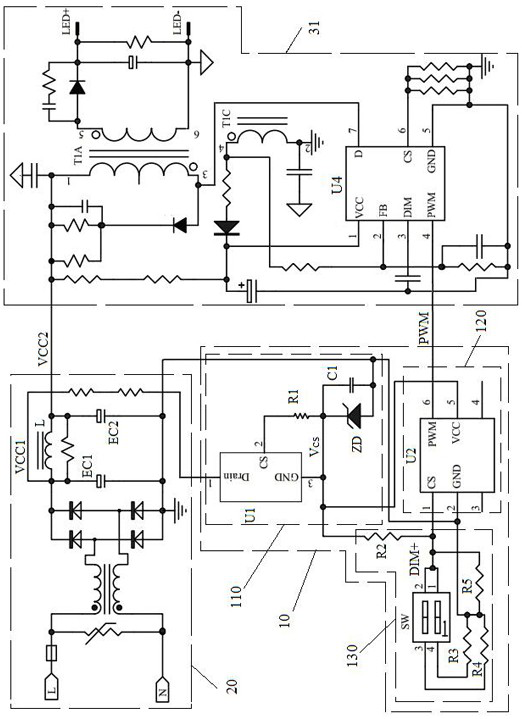 Slow start circuit and LED power supply device