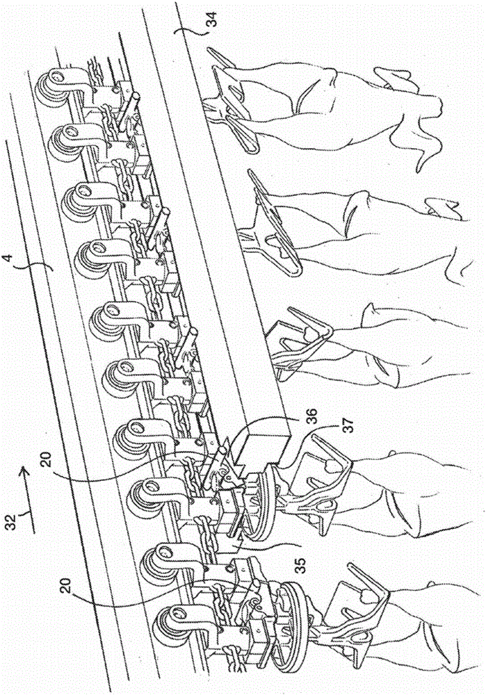 Device and method for changing the orientation of slaughter products