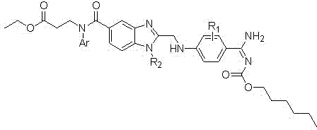 Dabigatran etexilate analog centered by fluorine-containing-group-modified benzene ring and synthesis method thereof