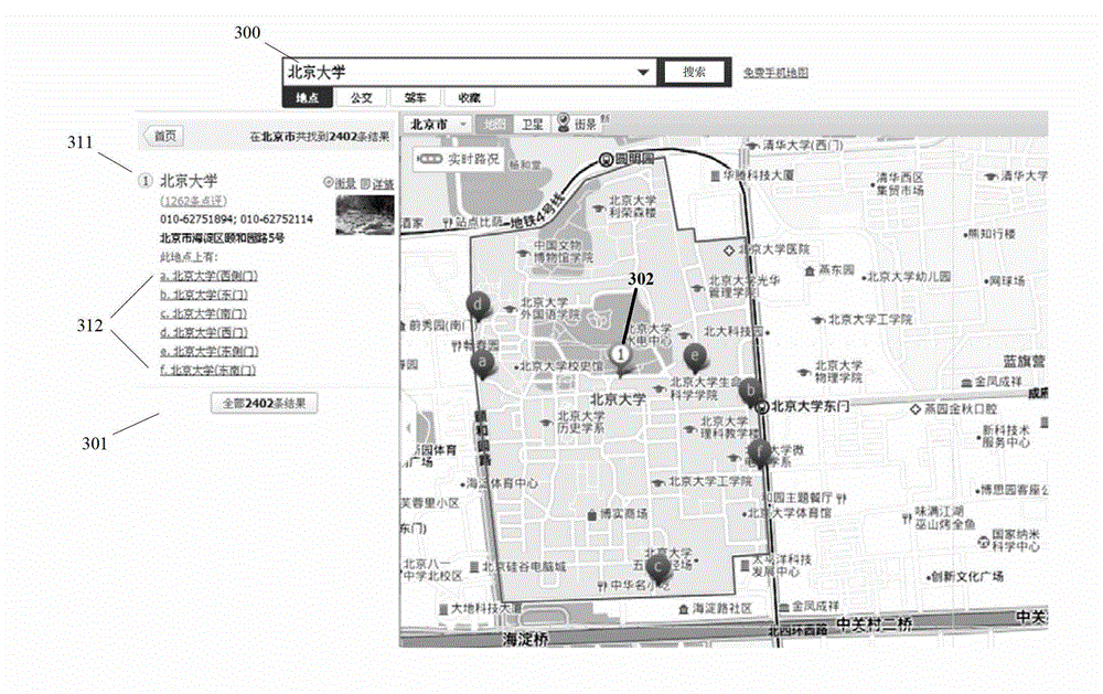 Display method and device of map search result