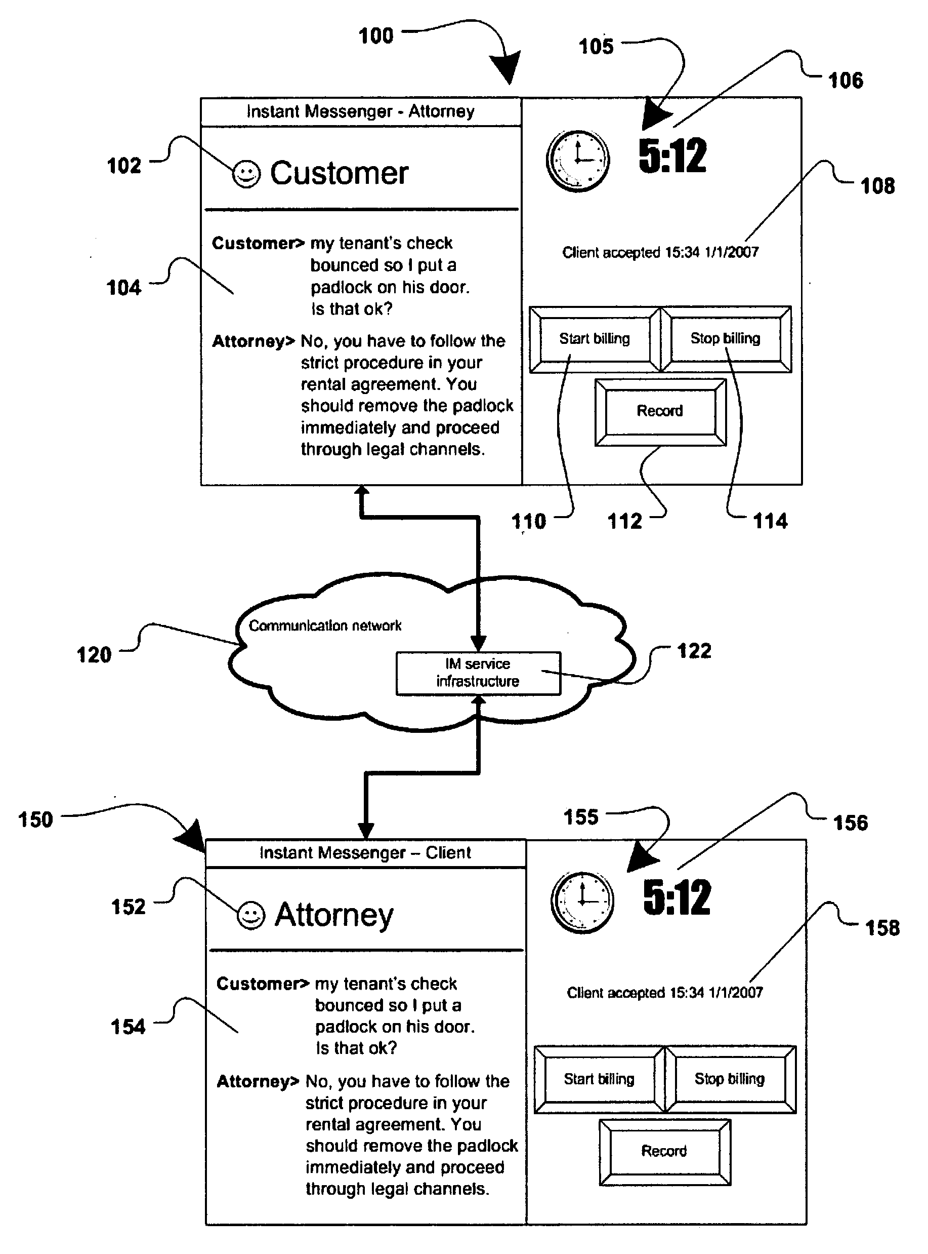 Method and system for tracking time over instant messenger