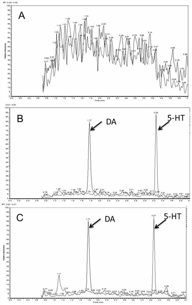 Method for analyzing action of drugs on monoamine transporter based on liquid chromatography-mass spectrometry