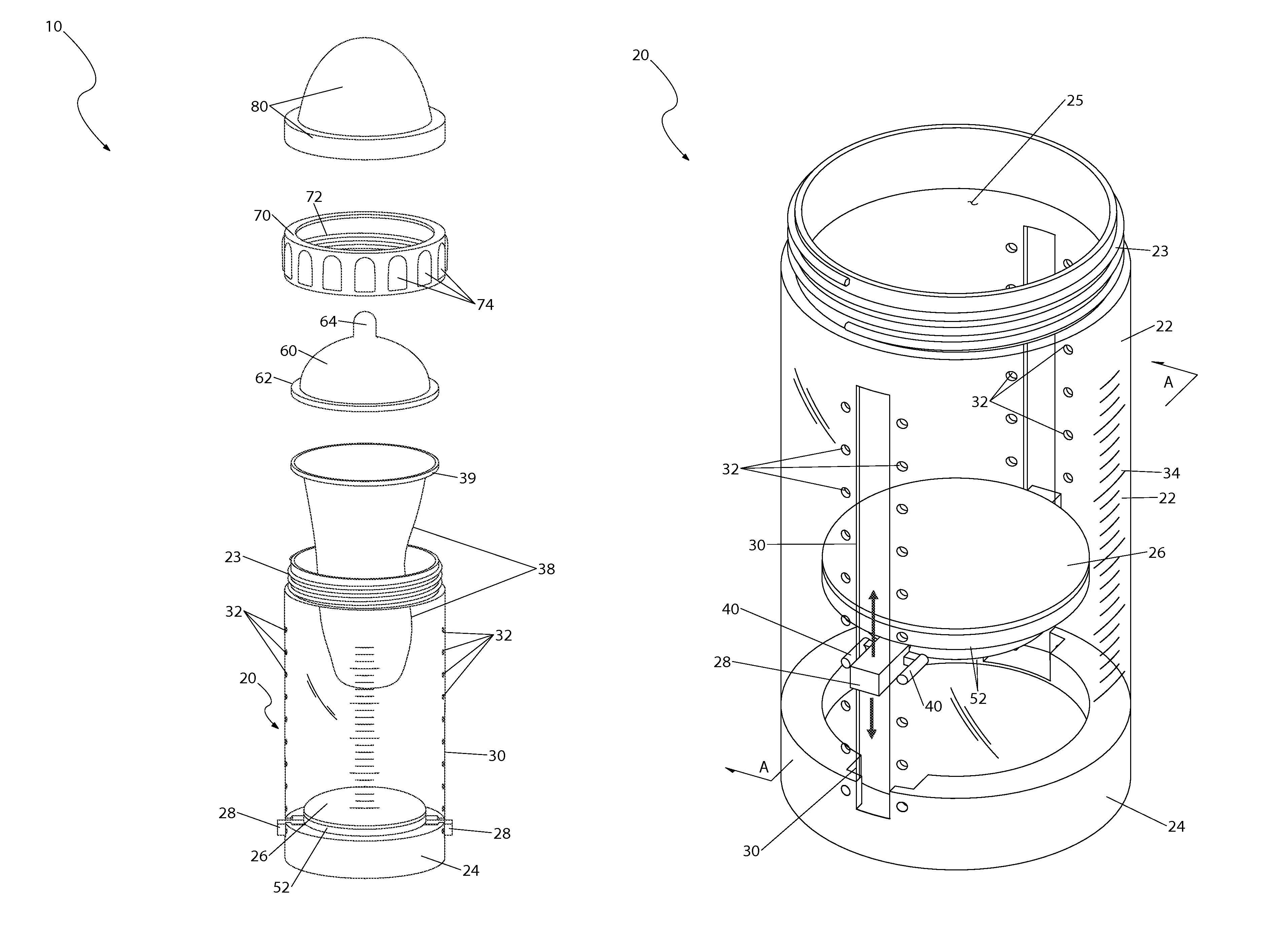 Bottle with volumetric displacement means