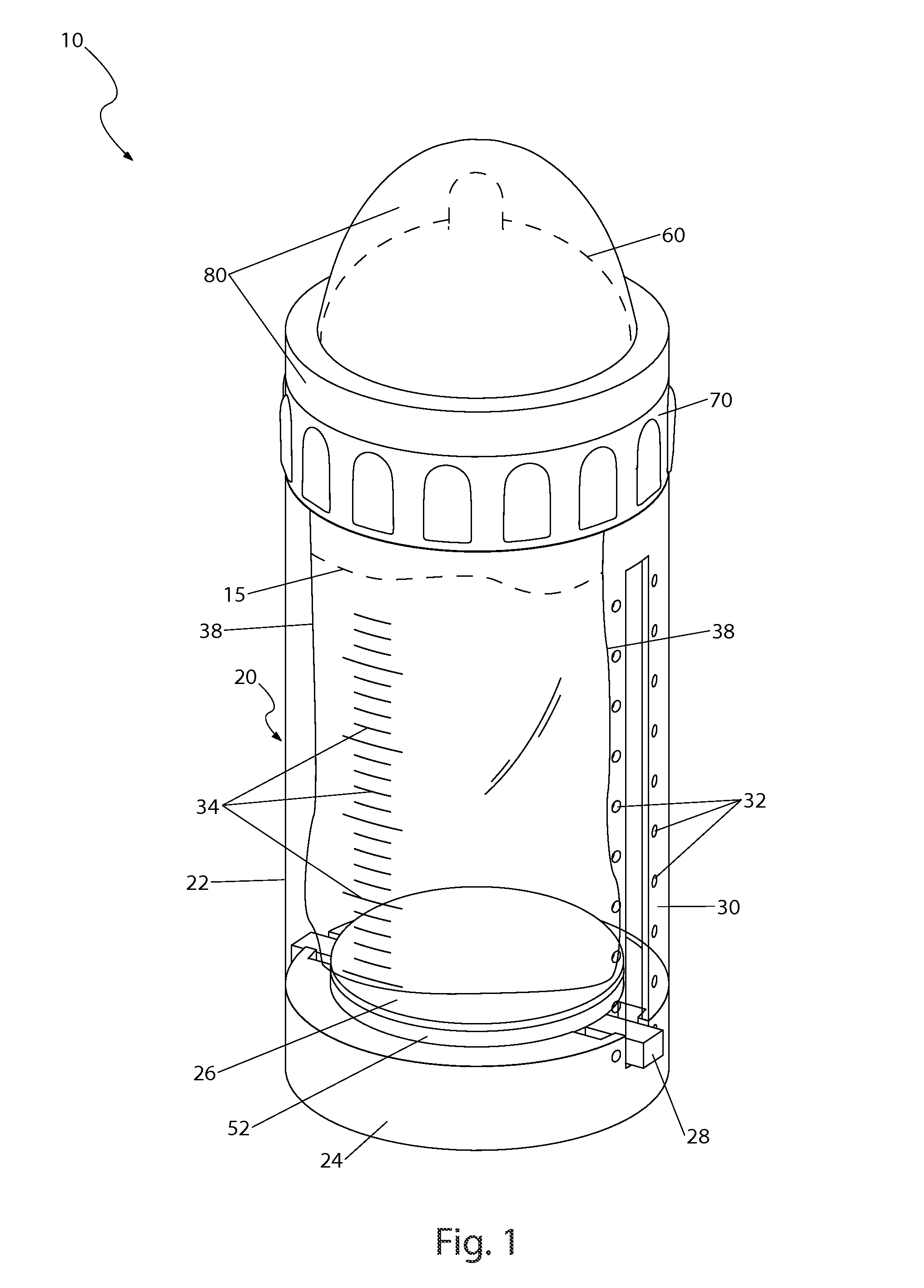 Bottle with volumetric displacement means