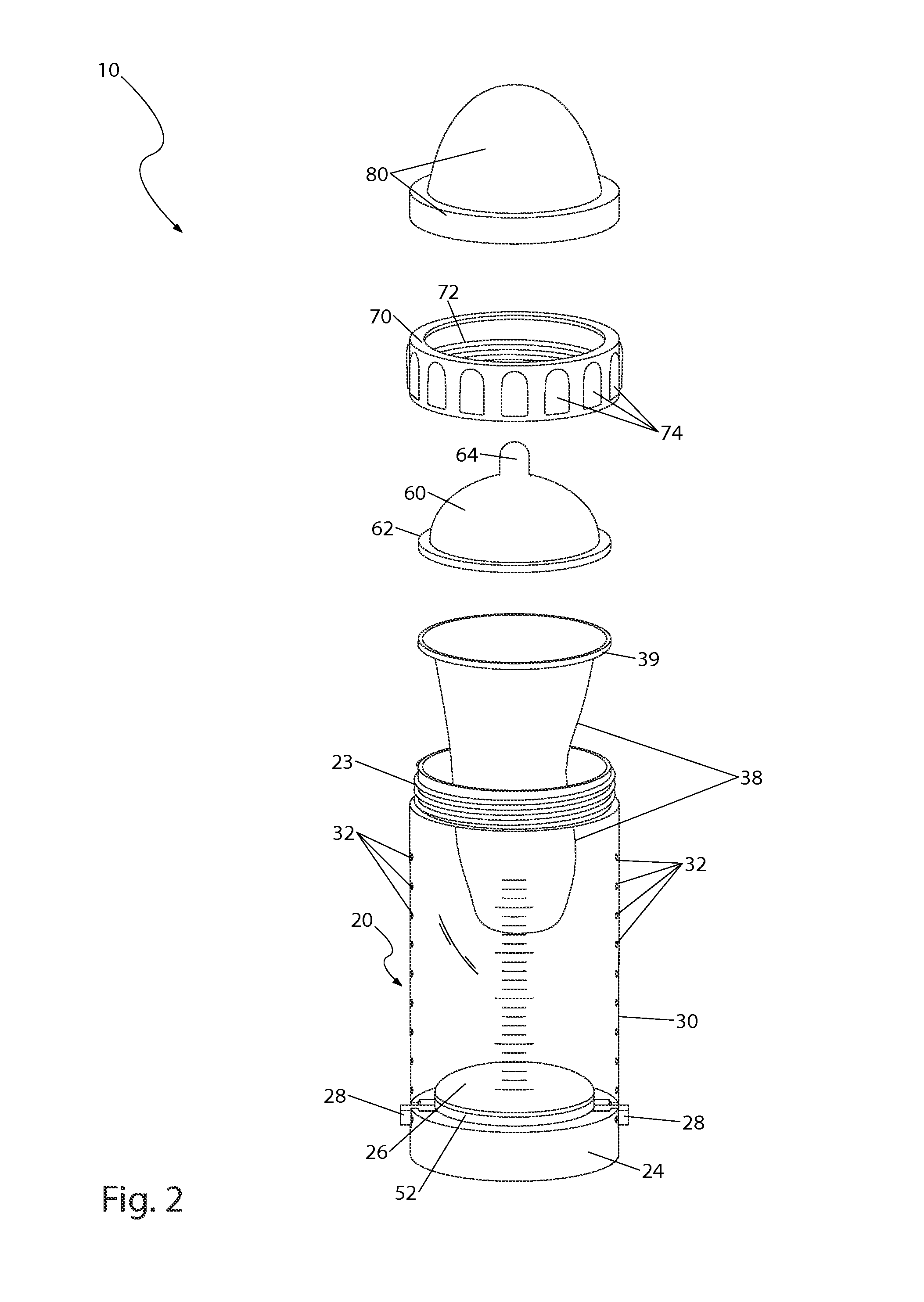 Bottle with volumetric displacement means