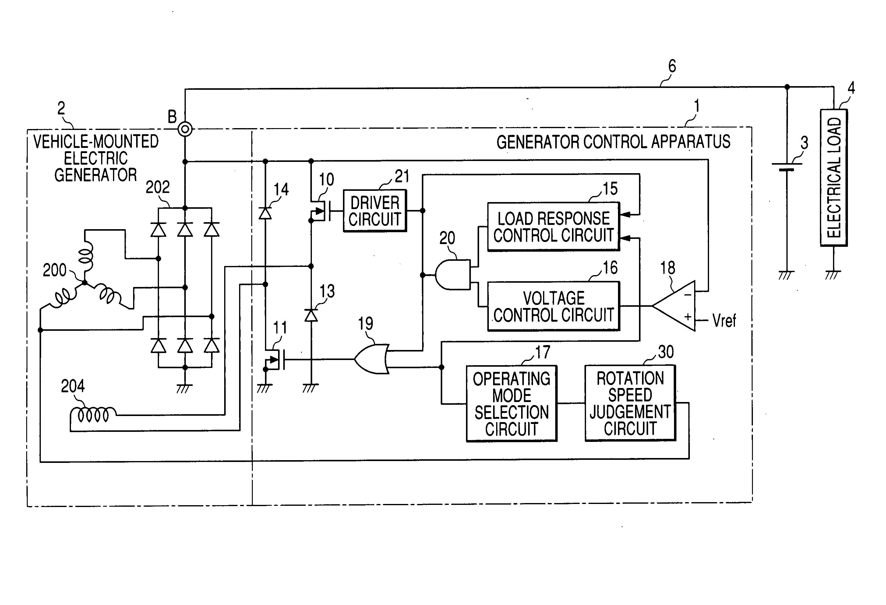 Vehicle-mounted electric generator control system which selectively supplies regenerative field current to battery in accordance with currently available generating capacity