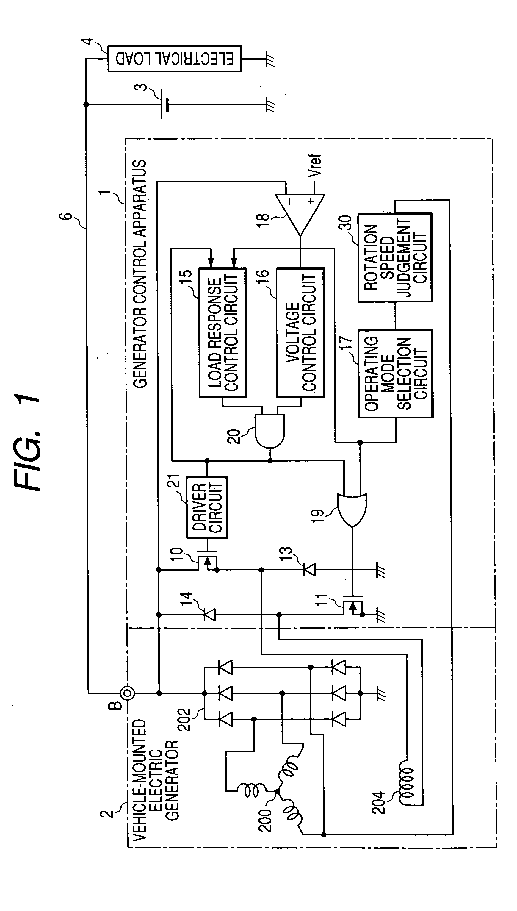 Vehicle-mounted electric generator control system which selectively supplies regenerative field current to battery in accordance with currently available generating capacity