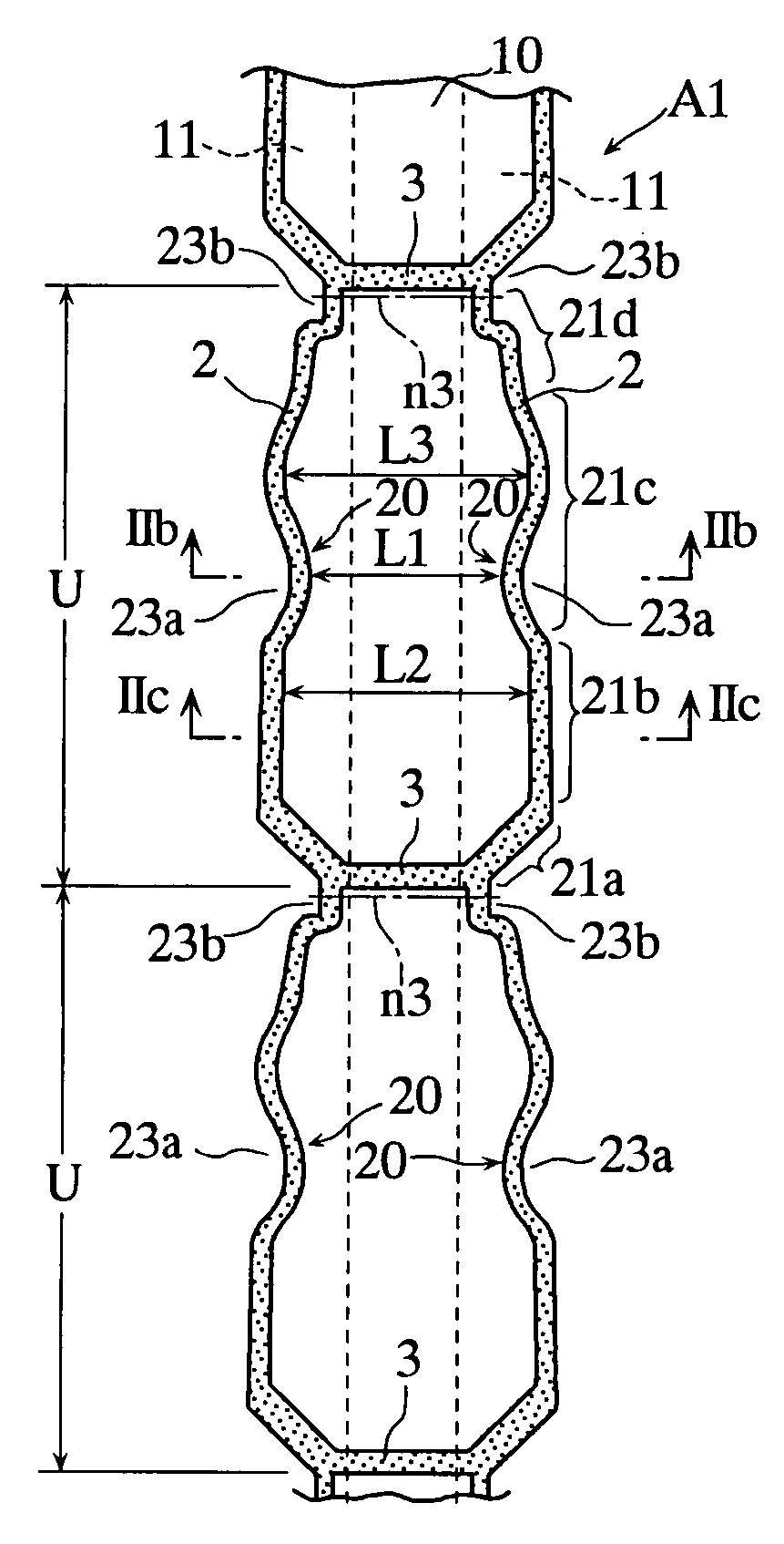 Long packaging material for manufacturing pouch