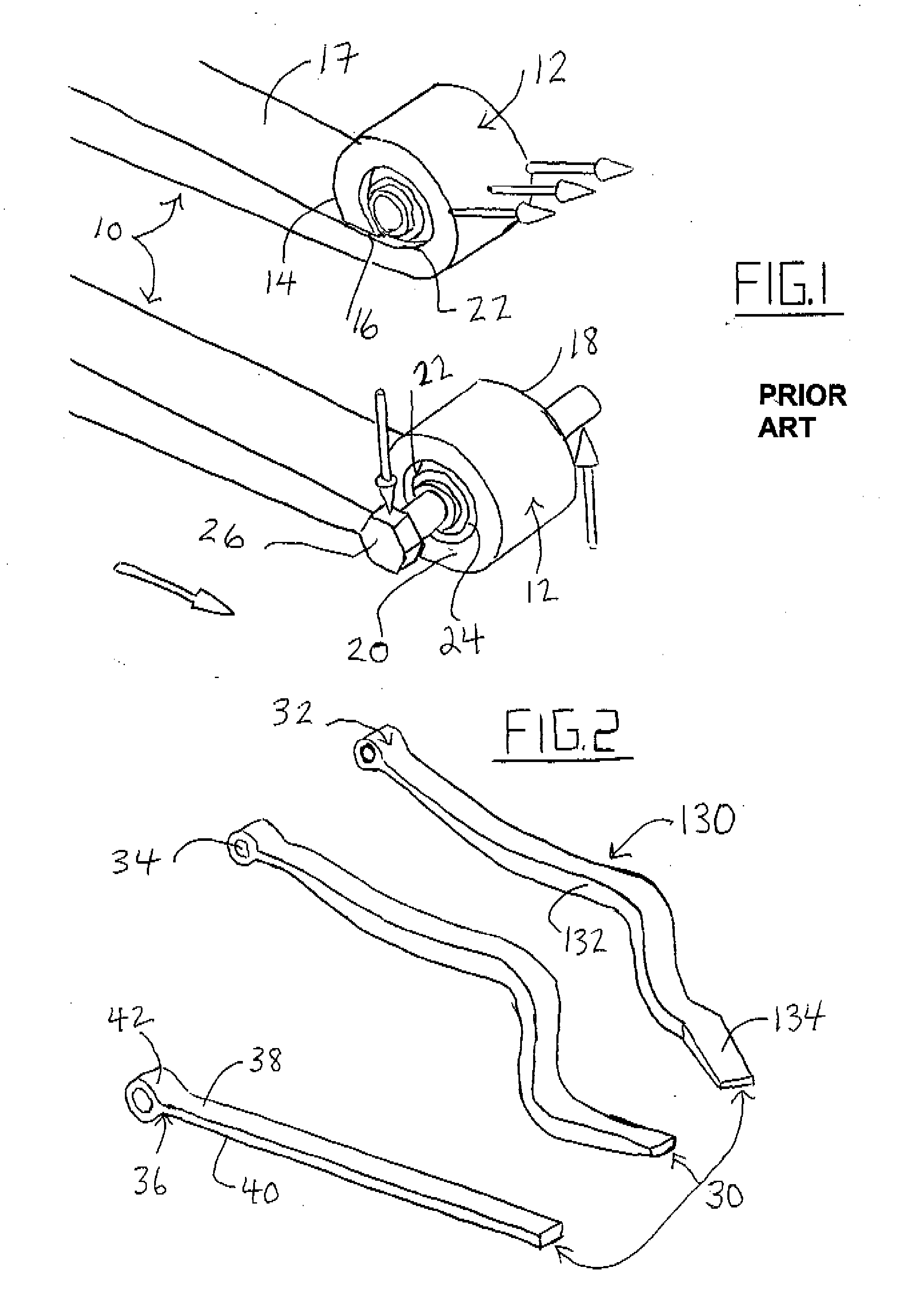 Elongate spring member having bushing mounts with improved bushing retention characteristics