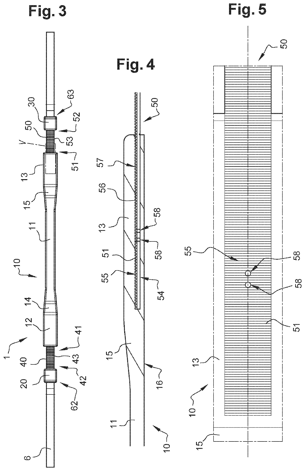 Device for securing an element on a pipe, securing system, installation and implementation method