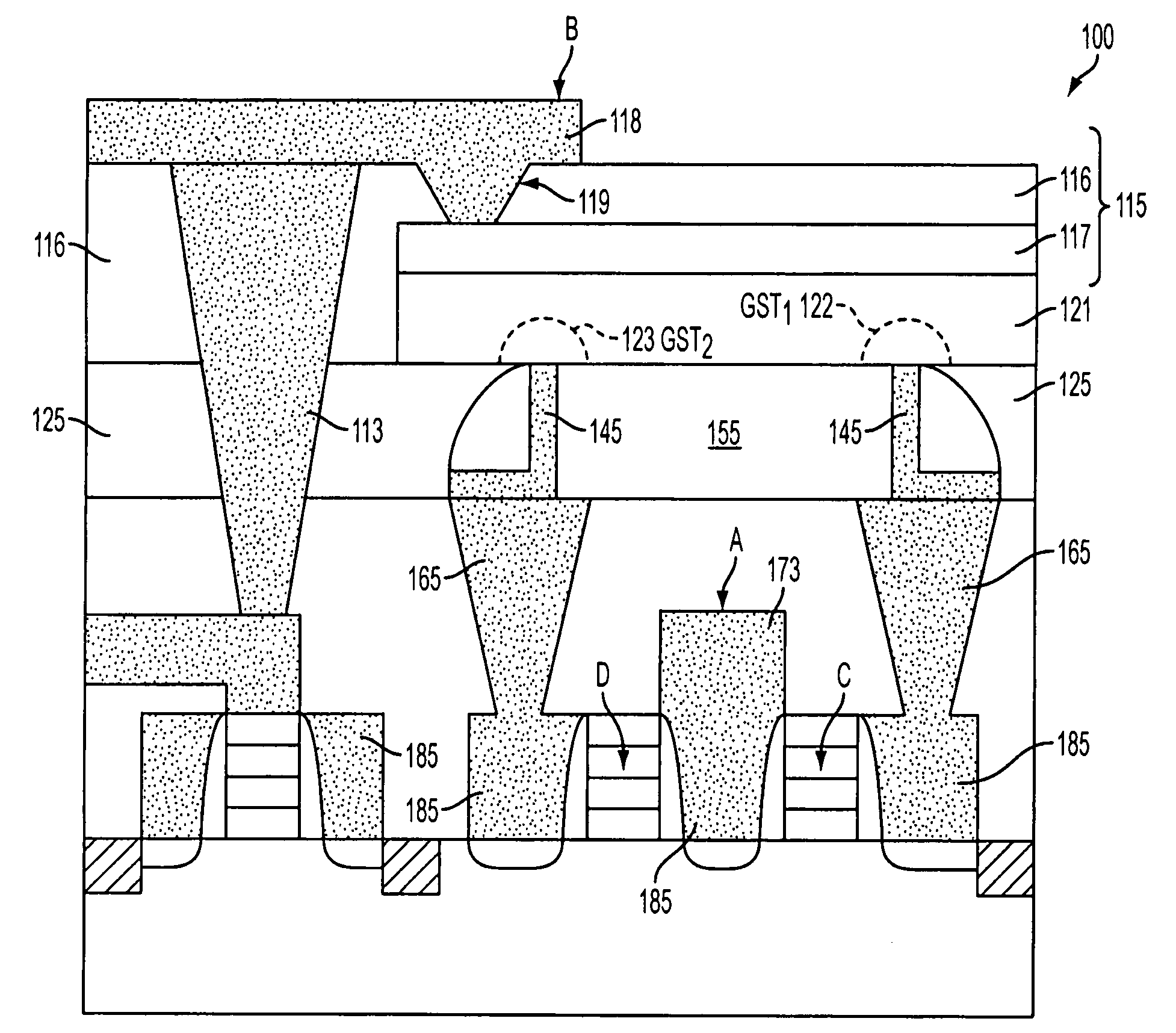 Variable resistance memory device having reduced bottom contact area and method of forming the same