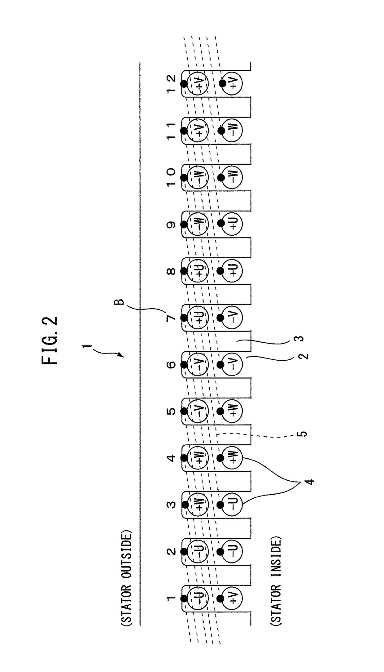 Three-phase alternating current electric motor provided with structure reducing torque ripple