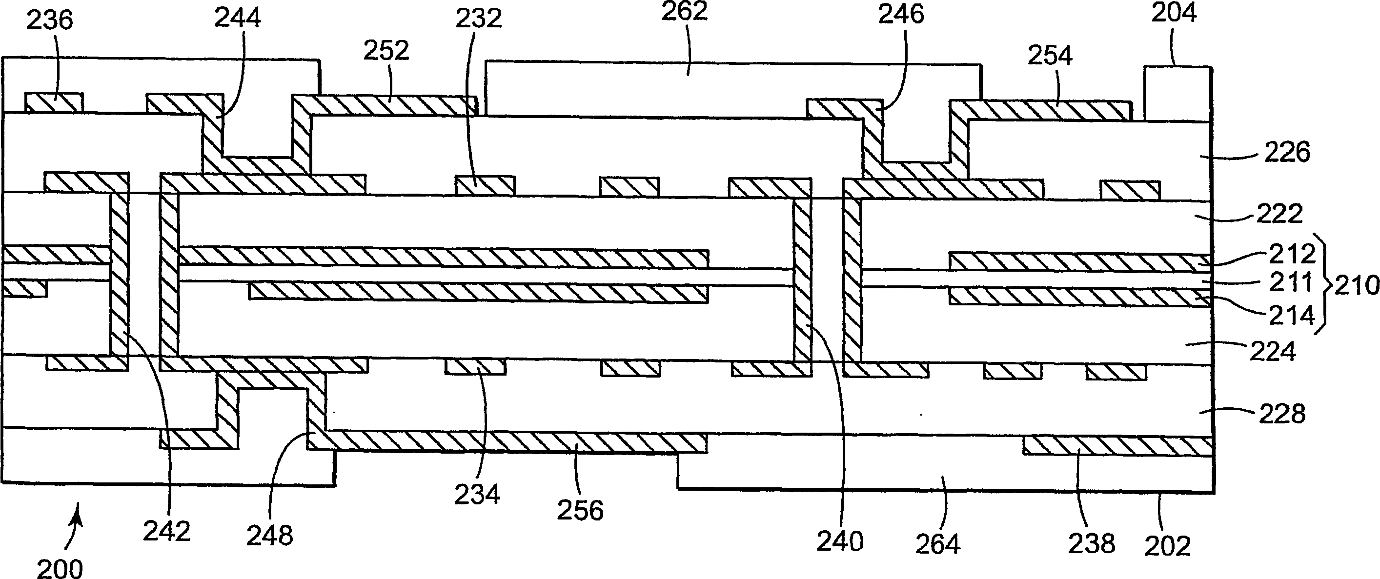 Dielectric composite material comprising benzocyclobutene which contains a filler in order to decrease the coefficient of thermal expansion.