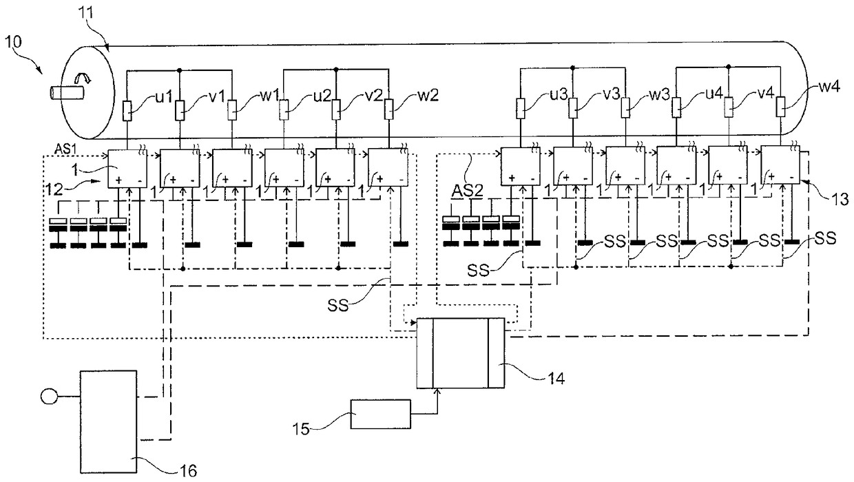 Switch device for an electric motor, control device and steering system