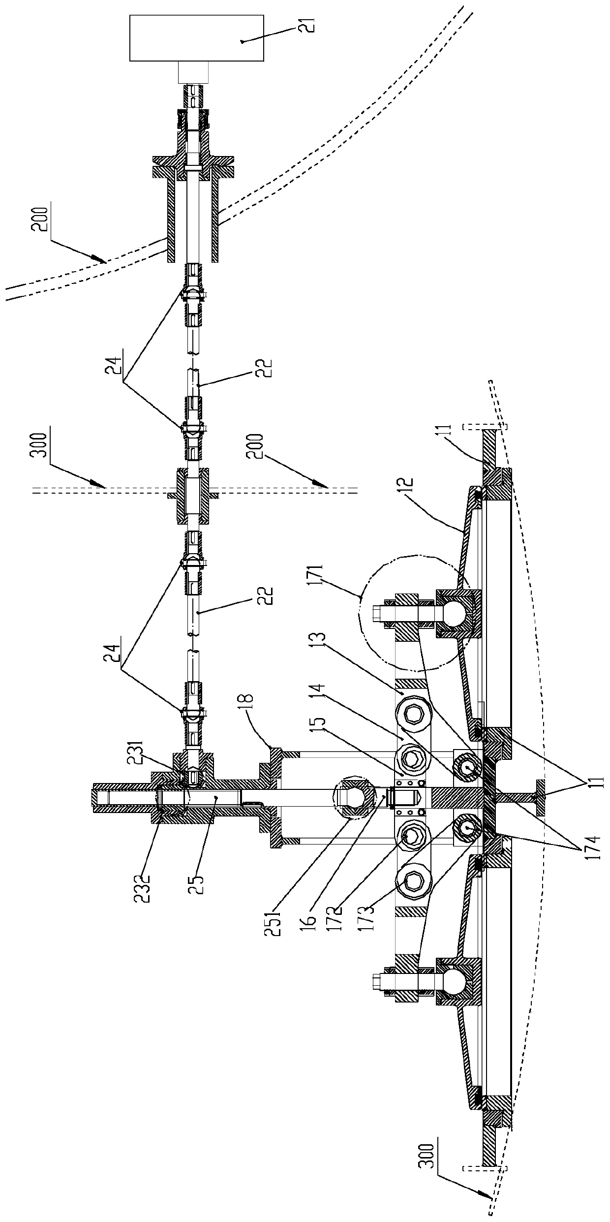 A system including a sea valve and its transmission device