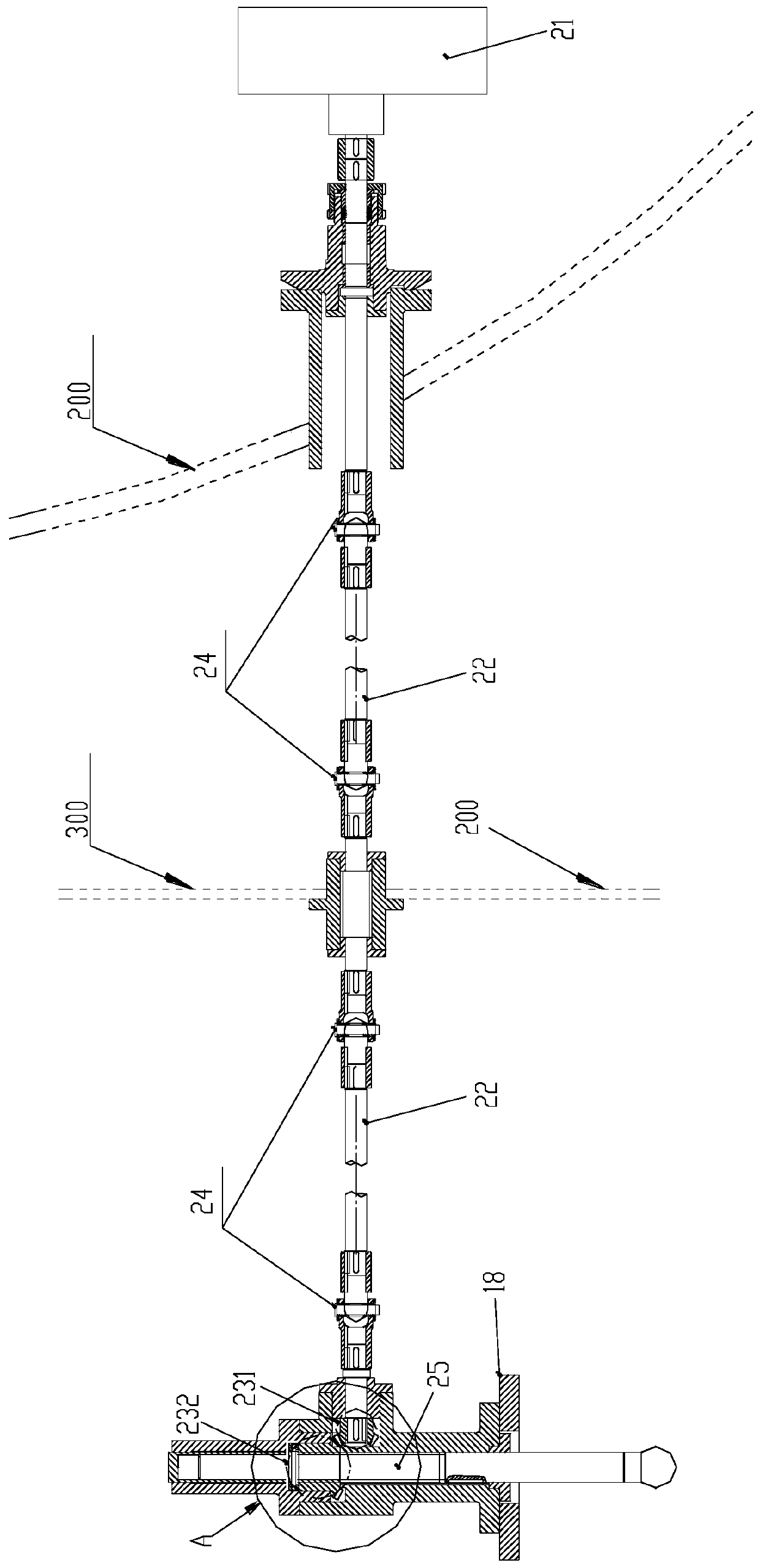 A system including a sea valve and its transmission device