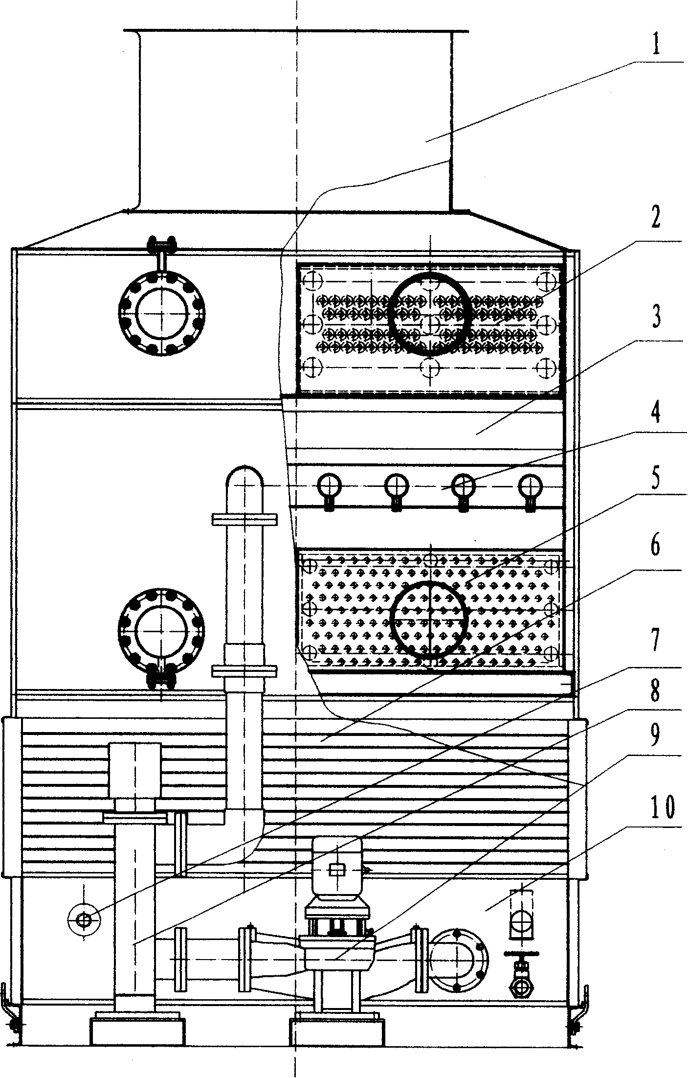 Tower outside heat exchange device for menthol producing technique