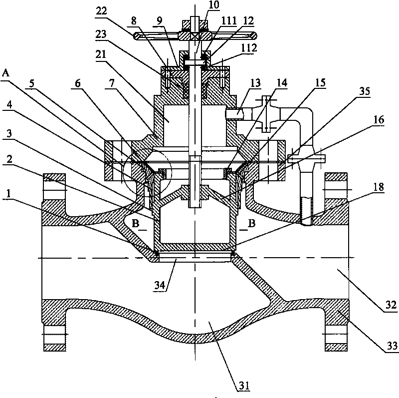 Self-balancing stop valve with piston type valve core and hidden rod