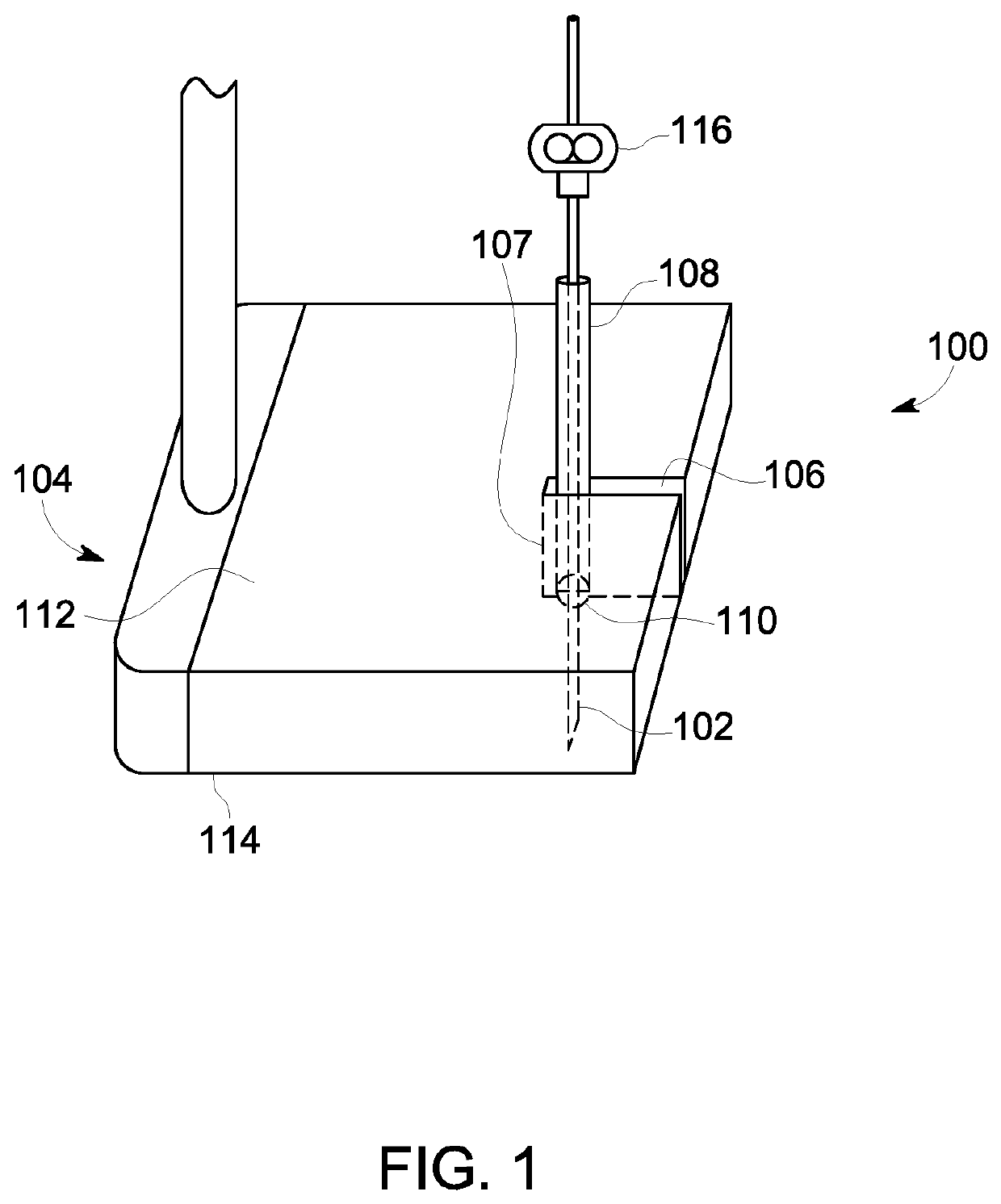 Ultrasound probe with an integrated needle assembly and a computer program product, a method and a system for providing a path for inserting a needle of the ultrasound probe