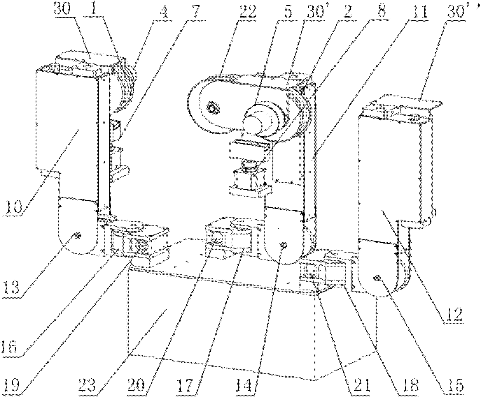 Traveling mechanism of robot on high voltage transmission line