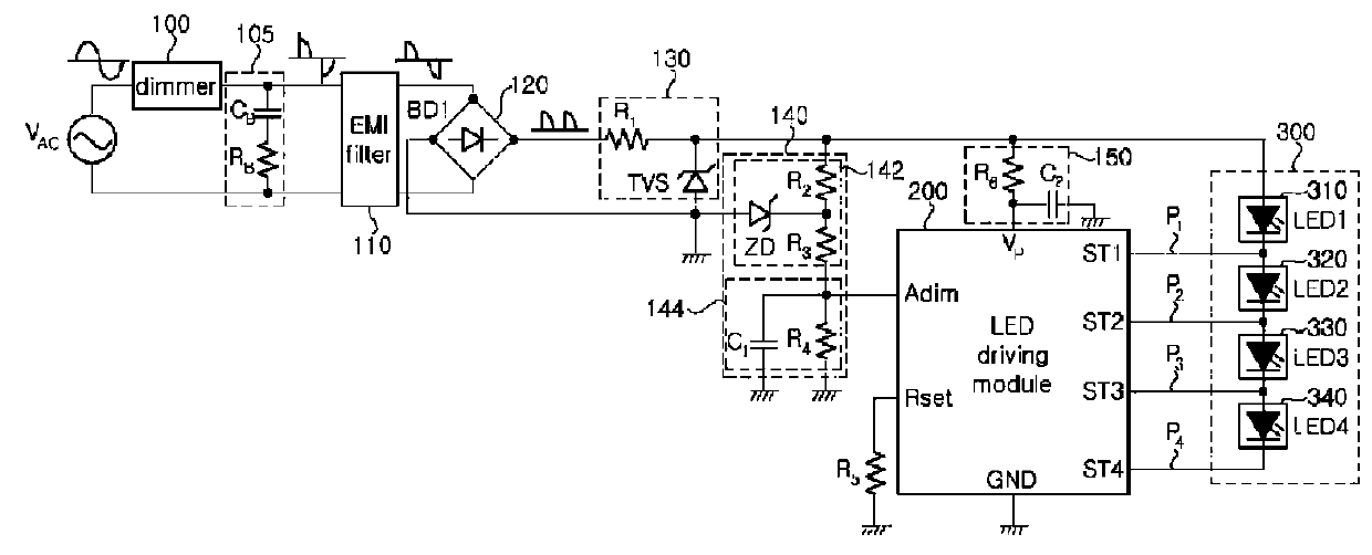 Dimmable AC driven LED illuminating apparatus