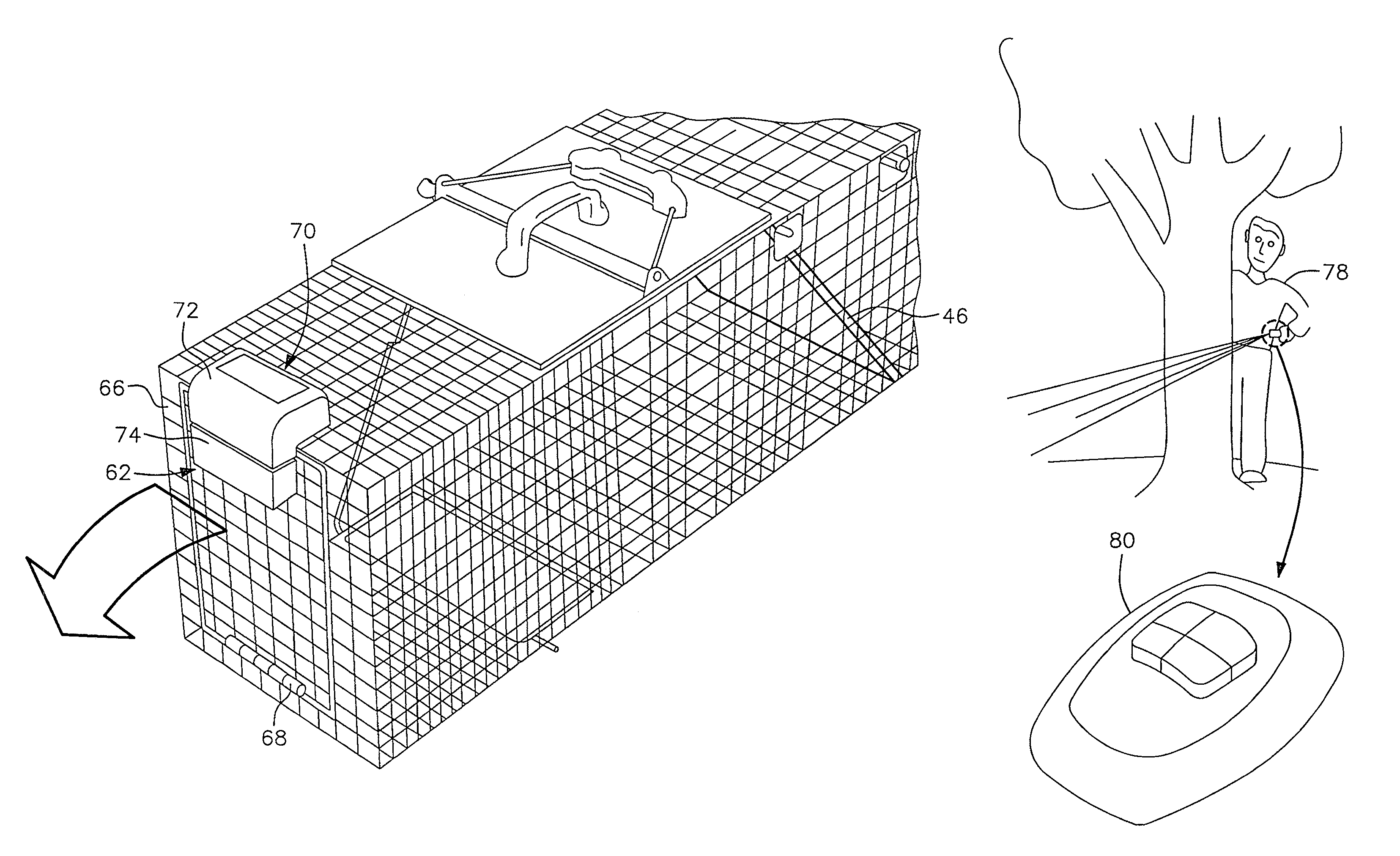 Remote-controlled cage trap door-opening mechanism